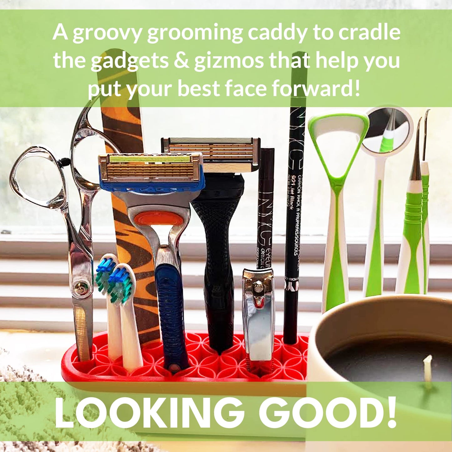 Madam Sew Upright Sewing Tools Caddy Desktop Organizer for Craft and Quilting Supplies Holds Scissors, Seam Rippers and Markers – Tabletop Sewing Accessories Storage Organizer (Red)