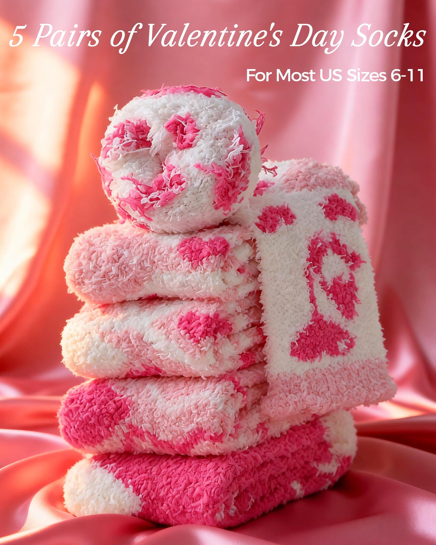 Valentines Gifts, Warm Fuzzy Cozy Fluffy Soft Socks, Pink Heart Socks for Valentines Basket Stuffers