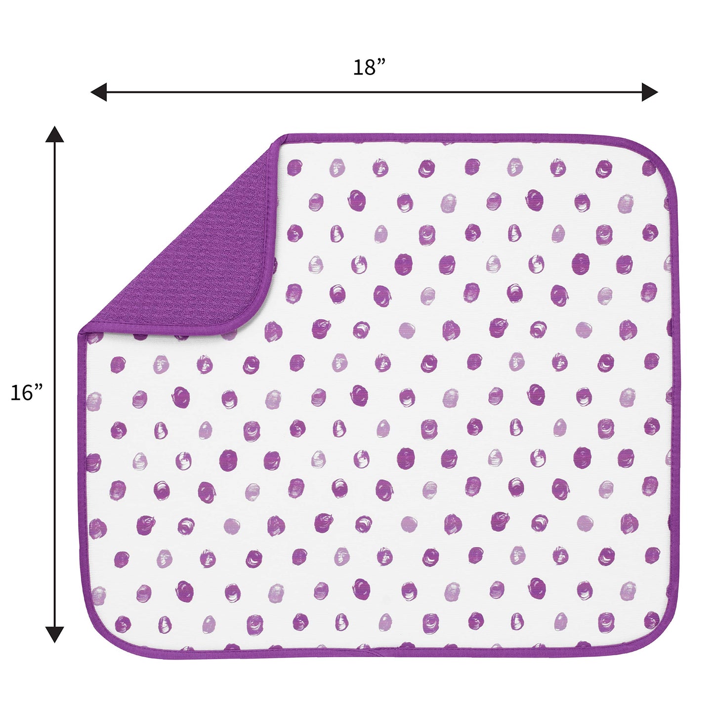 Absorbent, Reversible Microfiber Dish Drying Mat for Kitchen, 16 Inch x 18 Inch, Paint Dots