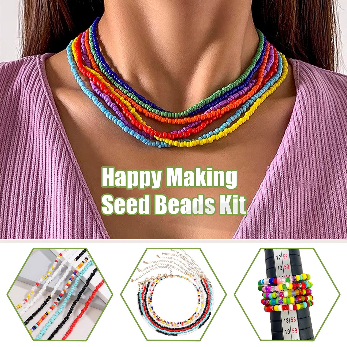 Ybxjges 24000Pcs 2mm Glass Seed Beads Kit, with 28 Colors Small Beads Kit for Girls,Women and Adults,Bracelets, Necklaces,Earring,Jewelry Making Supplies