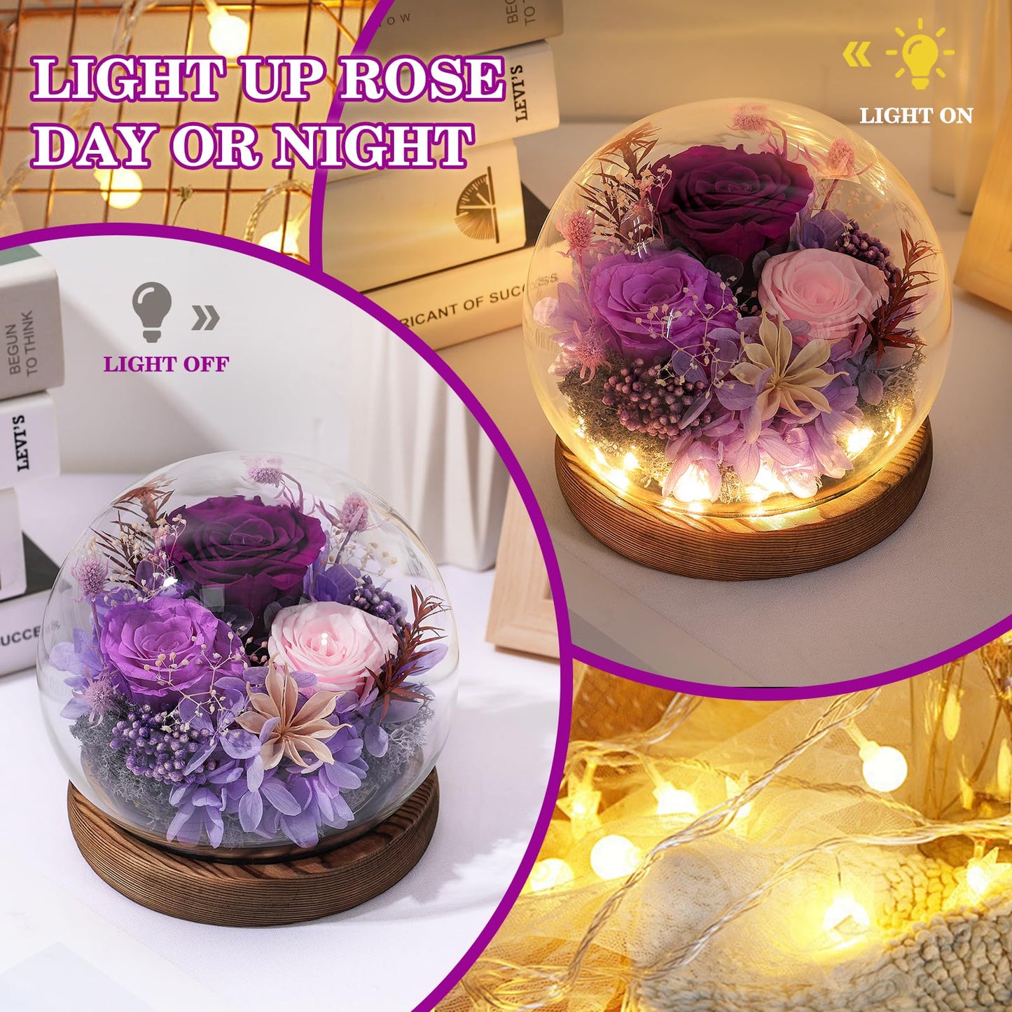 FIACO Gifts for Mom Flowers for Delivery Prime Birthday Gifts for Women Mothers Day Grandma Gifts Forever Preserved Flowers Fresh Eternal Rose in Glass Dome for Girlfriend Wife Her