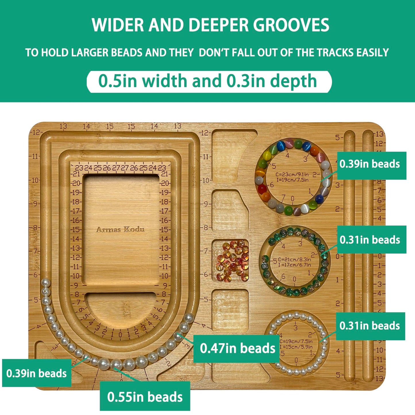Bamboo Bead Board for Jewelry Bracelet Necklace Making, Deeper Grooves in 0.5’’ Width and 0.25’’ Depth, 15.4 x 11.4 x 0.6 inch Beading Design Tray