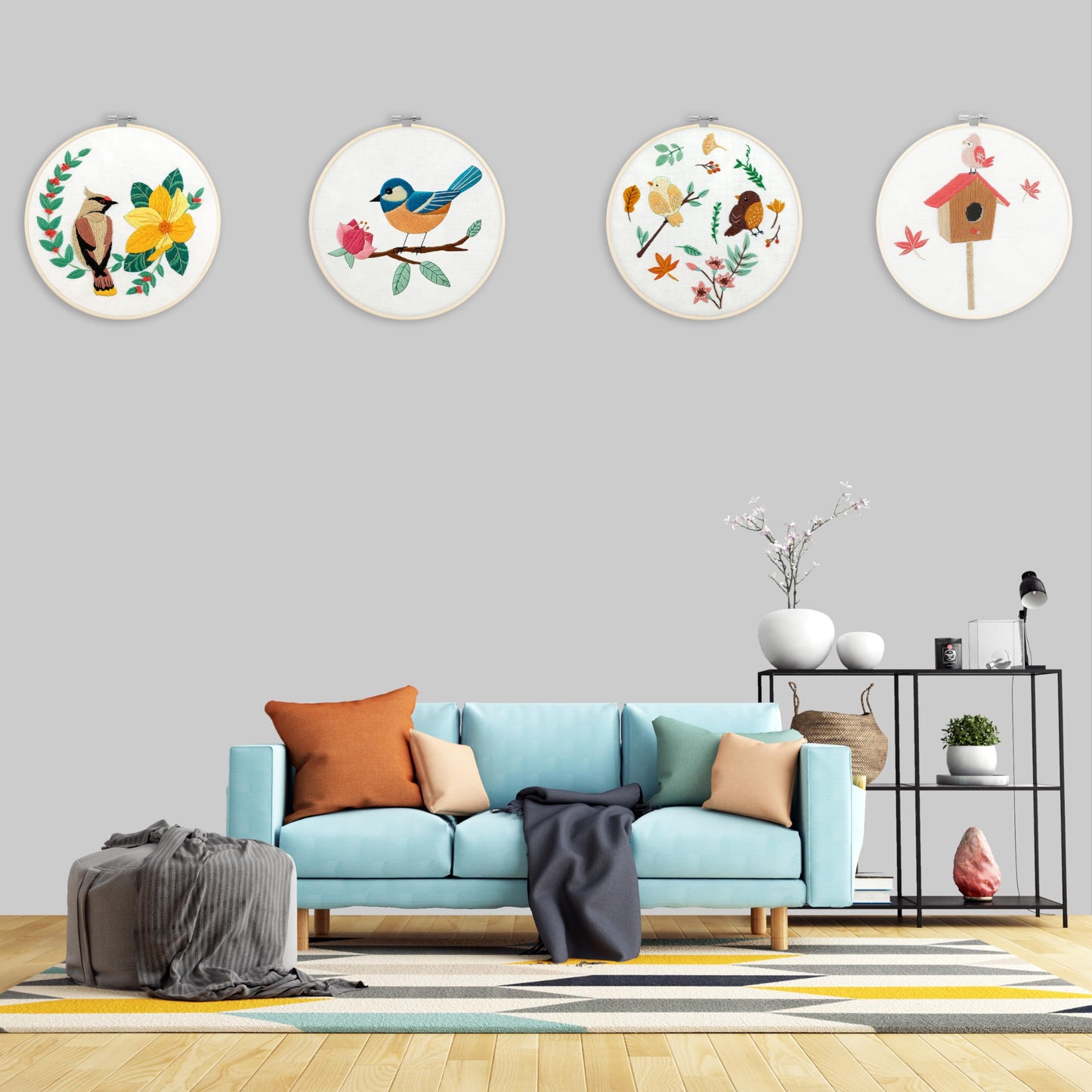 4 Sets Embroidery Set for Beginners, Art Craft, Easy Sewing, Includes Embroidery Clothing, Pattern, Embroidery Hoop, Instruction Manual, Colorful Thread Needles Set (6 Pieces)