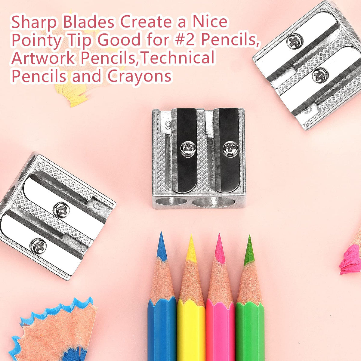 8 Pack Handheld Metal Pencil Sharpener with 2 Holes