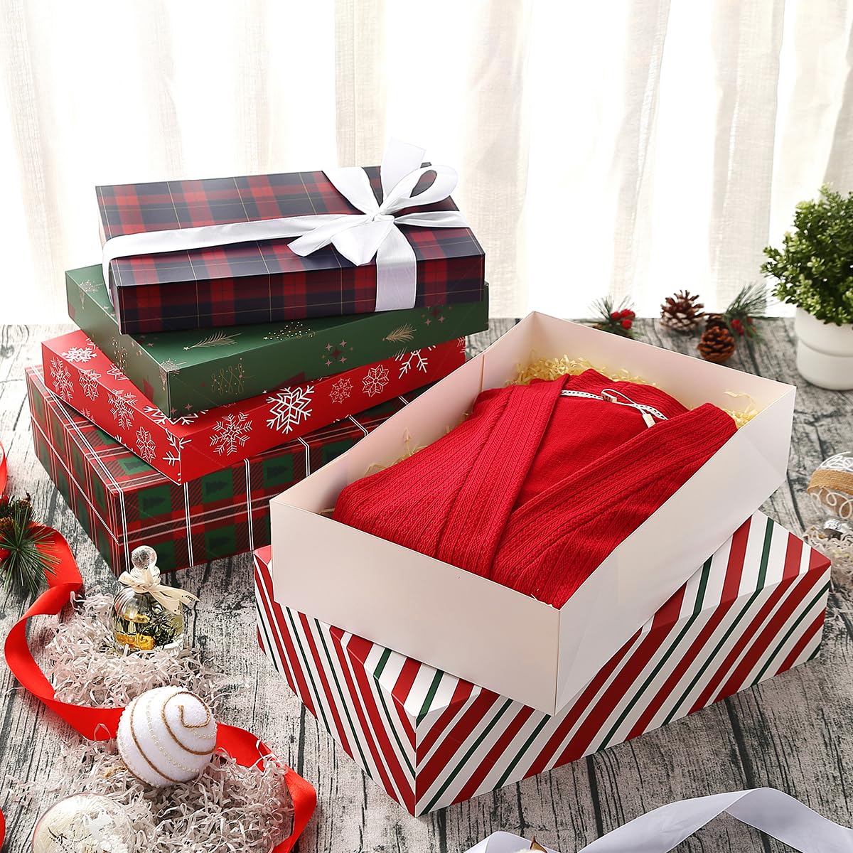 NUJOVI 13 Piece Christmas Gift Boxes with Lids - Premium Robe Boxes with 4 Inch Deep and Shirt Boxes Also Good for Pants, Lingerie, Sweaters, Clothing