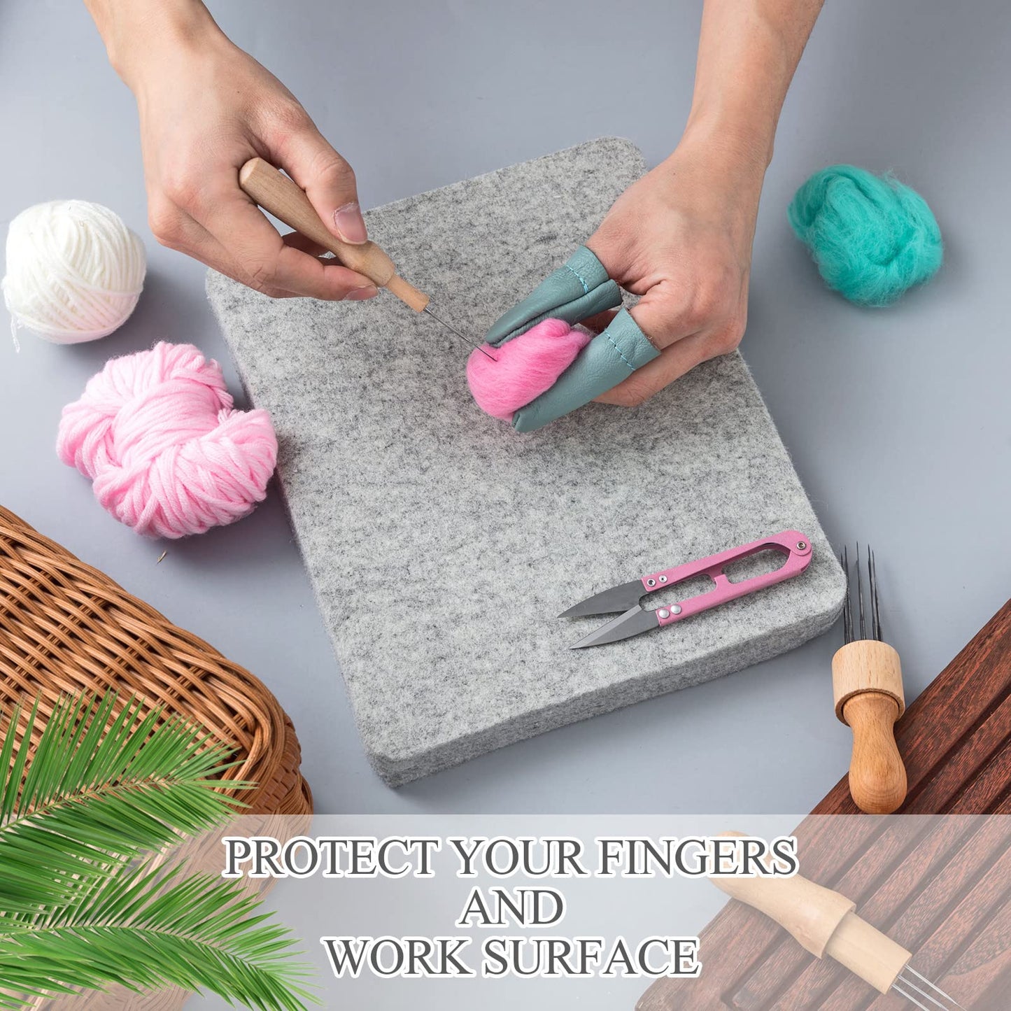 148 Pcs Needle Felting Kit 8 x 10 Inch Felting Pad Mat with Needles Finger Guards Wooden Handle Scissor Bag for Beginner Professional DIY