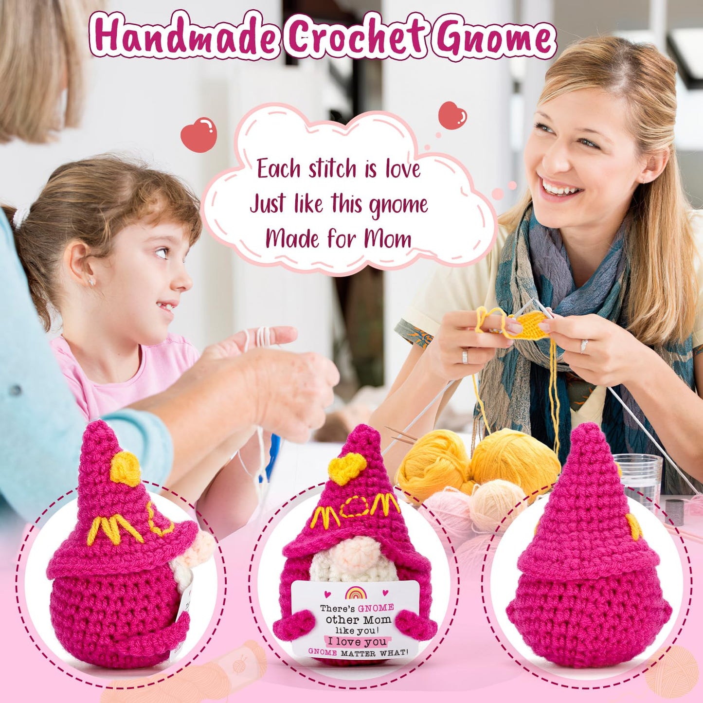 XgiftCreat Mom Gifts for Mothers Day - Funny Mother's Day Birthday Easter Basket Gnome Gift for Mom from Daughter Son, Cute Crochet Gnomes for Mother Mama Mommy I Love You Christmas Stocking Stuffers