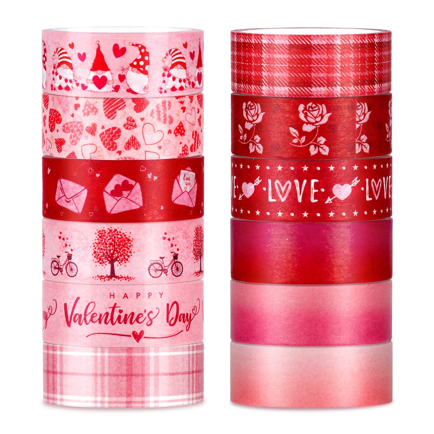 12 Rolls Valentine Washi Tape Red Pink Heart Gnome Love Masking Tape for Wedding Scrapbook DIY Craft Gift Wrapping, 0.6" x 16.4ft