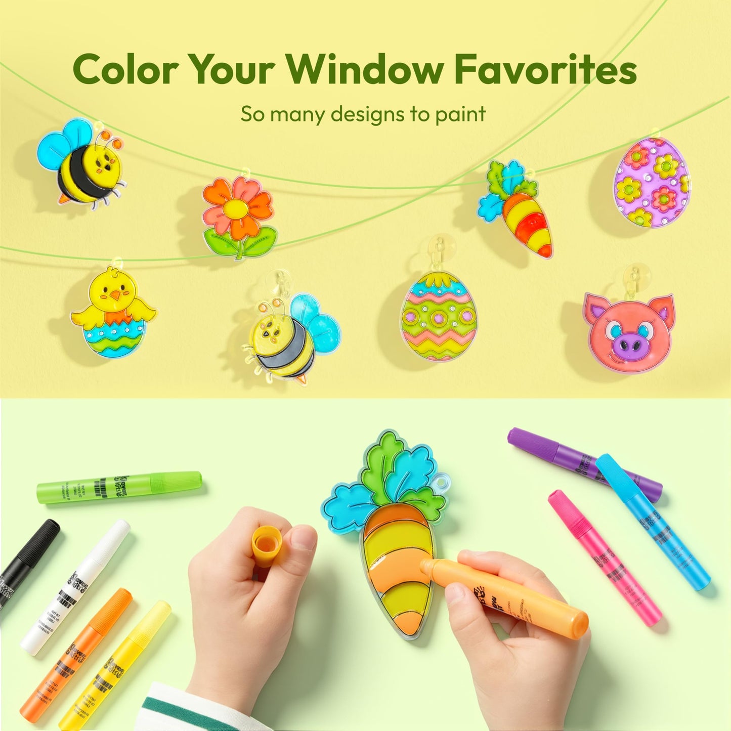 18 Pcs Easter Suncatchers Crafts Set, Suncatcher Window Art Craft Kit for Kids Art & Home School Activities Party Favor Easter Party Supplies