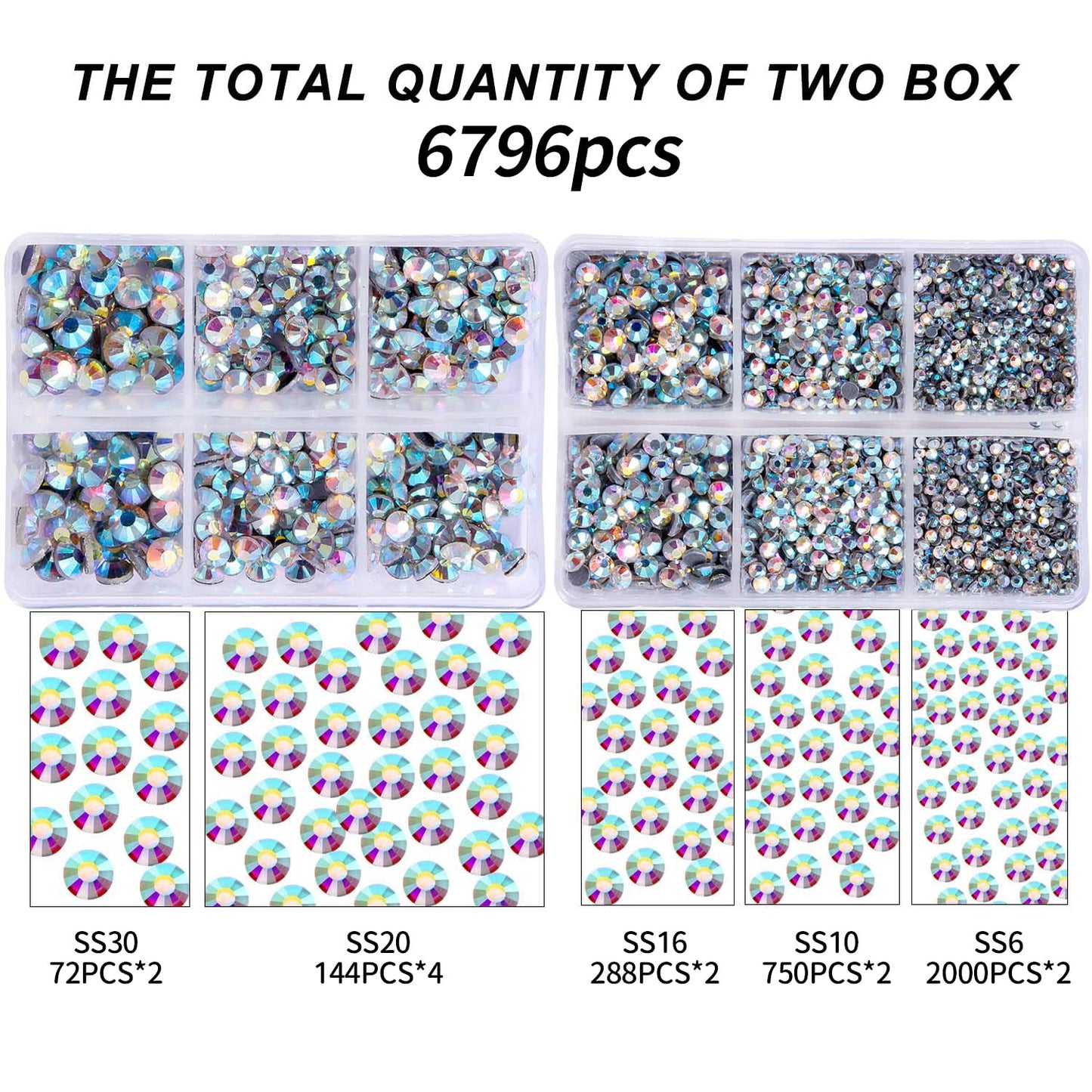 MEIBITE 6796PCS Crystal Ab Hotfix Rhinestones Crystal Stones Glass for Fabric Clothes Shirts Sparkly Flat Back Round with Tweezers and Picking Pen (SS6~SS30 Set)