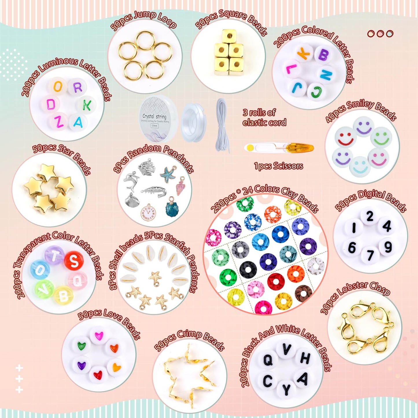 Clay Beads Friendship Bracelet Making Kit, 2 Boxes 7200 Pcs Clay Beads 24 Colors Flat Disc Heishi Bead for Jewelry Making Preppy Set with Glow Number Letter Bead