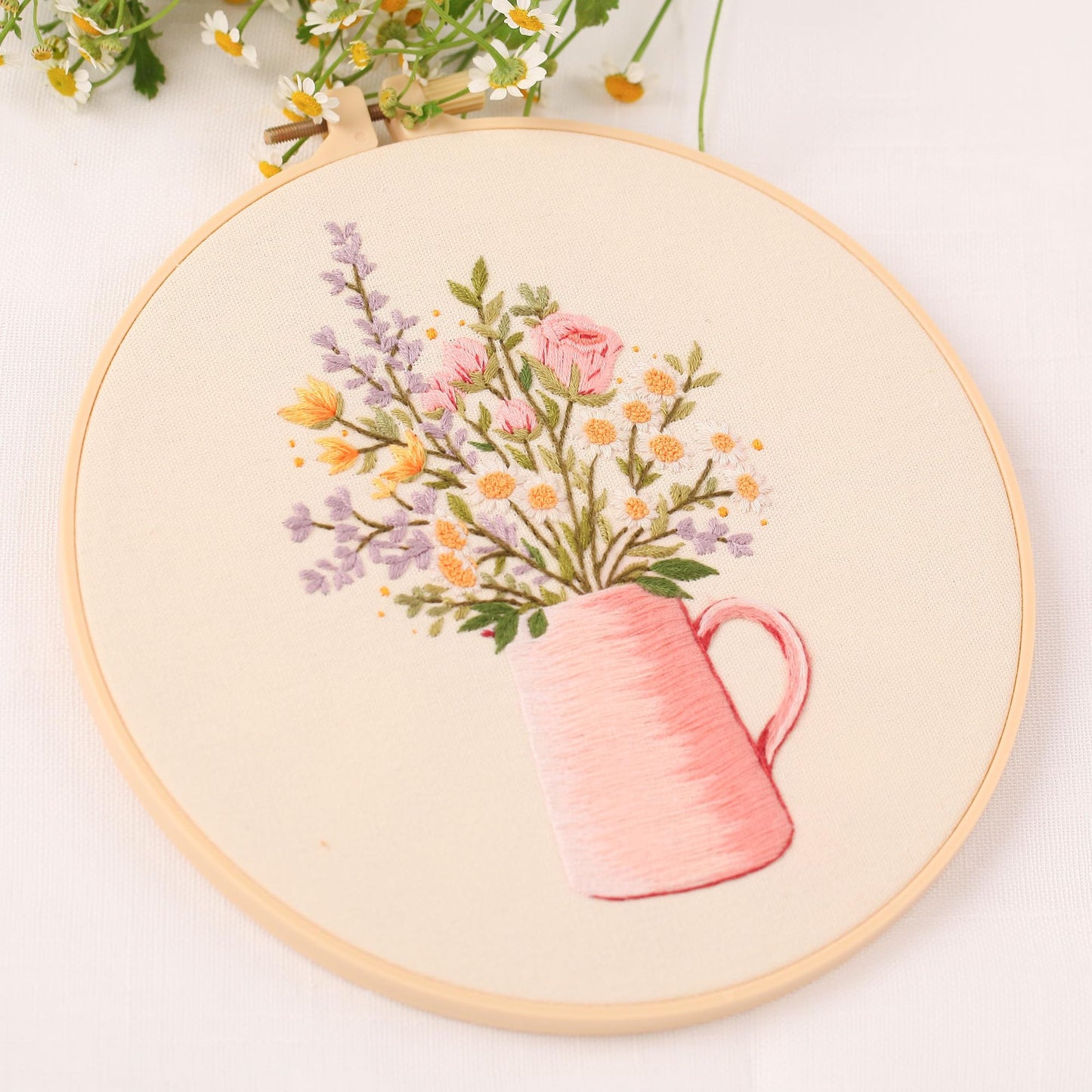 4 pcs of Embroidery Starter kit with Patterns and Instructions, DIY Adult Beginner Cross Stitch Kits, Including 2 Plastic Embroidery Rings, 1 Pair of Scissors, Colored Threads and Needles