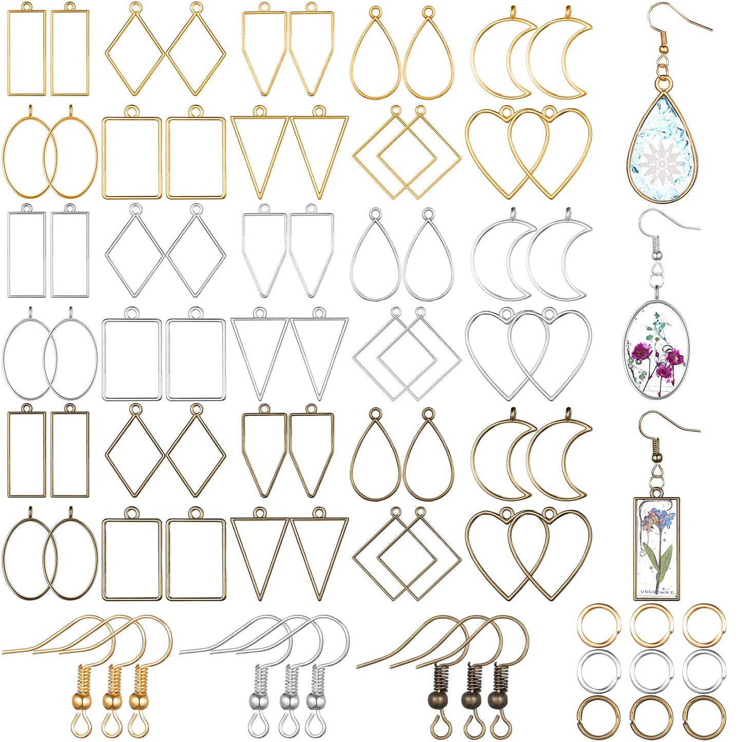 Inbagi 180 Pcs Open Bezels for Resin Jewelry Making Kit Hollow Frame Pendants Resin Craft Bezels Assorted Geometric Frame Charms for Casting Necklace Earring