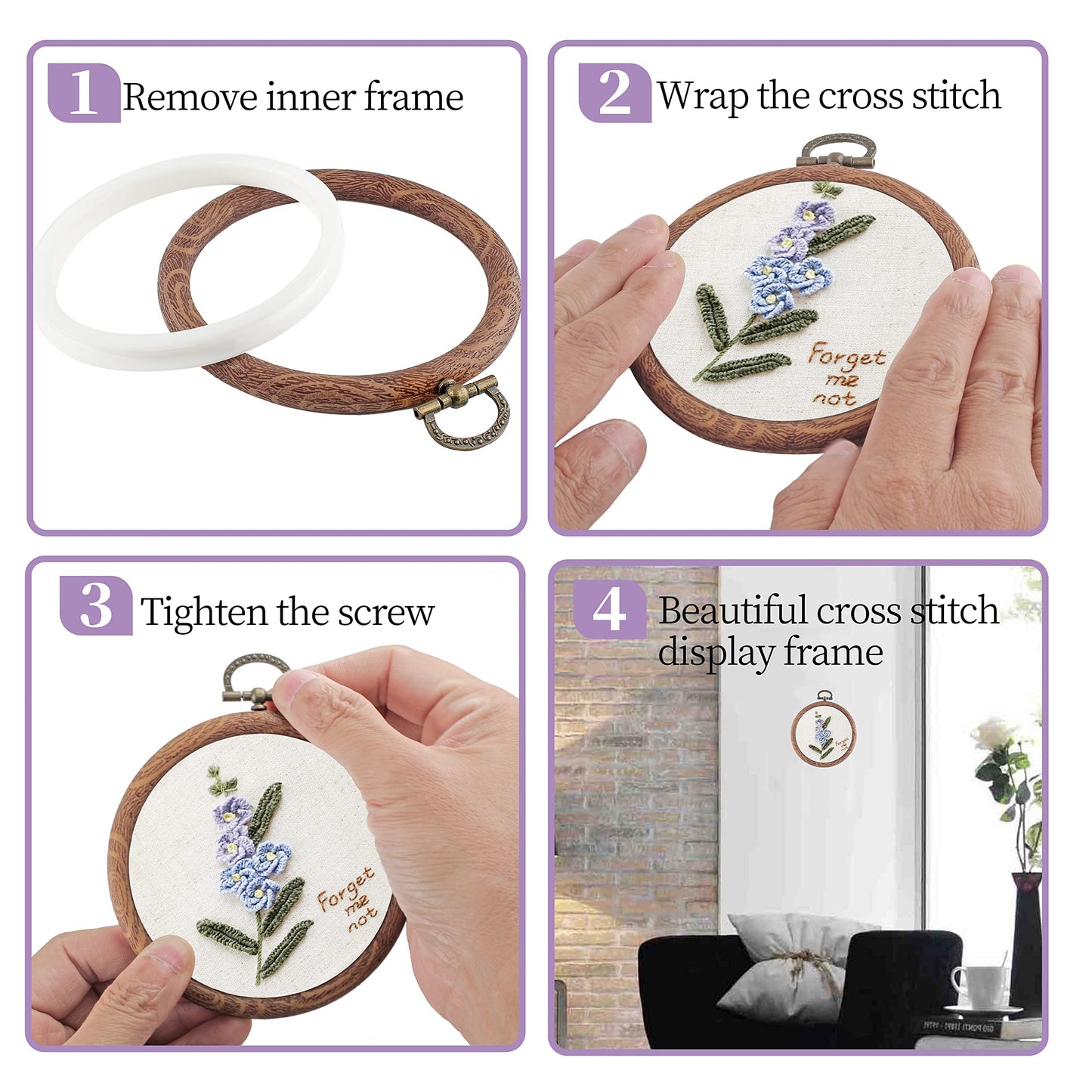 3 Pieces 4 Inch Embroidery Hoop Set Imitated Wood Display Frame Embroidery Hoops Circle Cross Stitch Hoop Ring for Art Craft Sewing and Hanging Ornaments Decor
