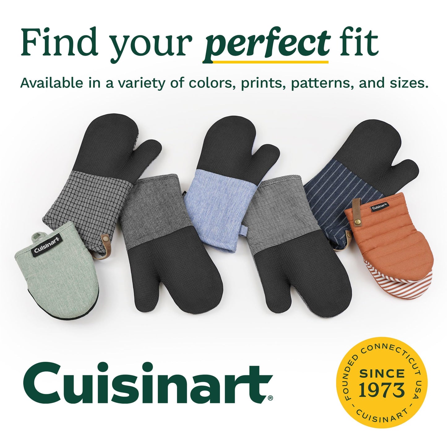 Cuisinart Mini Oven Mitts – 5.5” x 7” Heat-Resistant Kitchen Mitts for Oven with Non-Slip Neoprene Palm, Cotton Filling, and Fabric Loop – Durable Oven Mitt Set for Cooking & Baking (Sage)