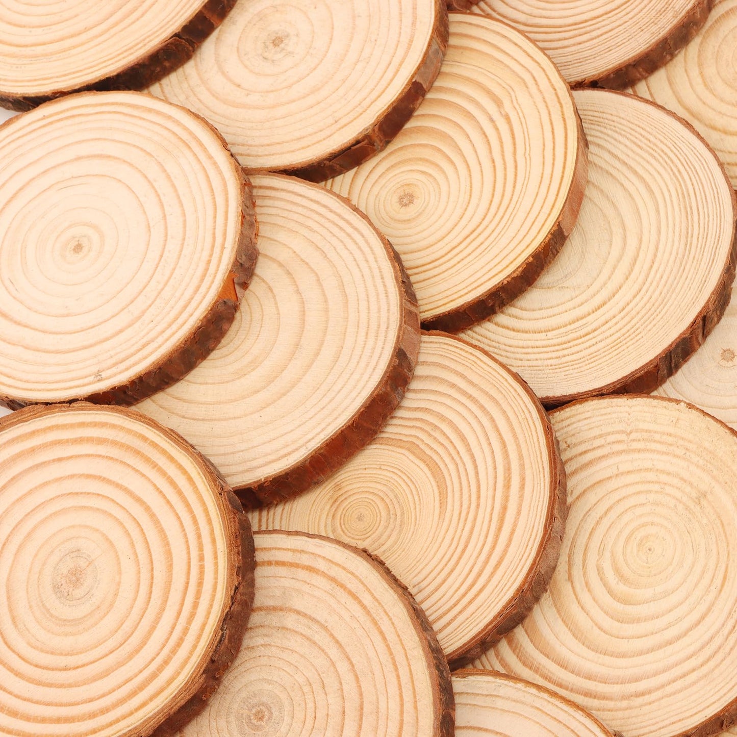 ZEONHEI 30 Pcs 3.5-4 Inches Natural Wood Slices, Unfinished Wood Slices Bulk for Crafts Wood Kit Circles Crafts Tree Slice with Bark for DIY Crafts Christmas Ornaments Coasters (Without Hole)