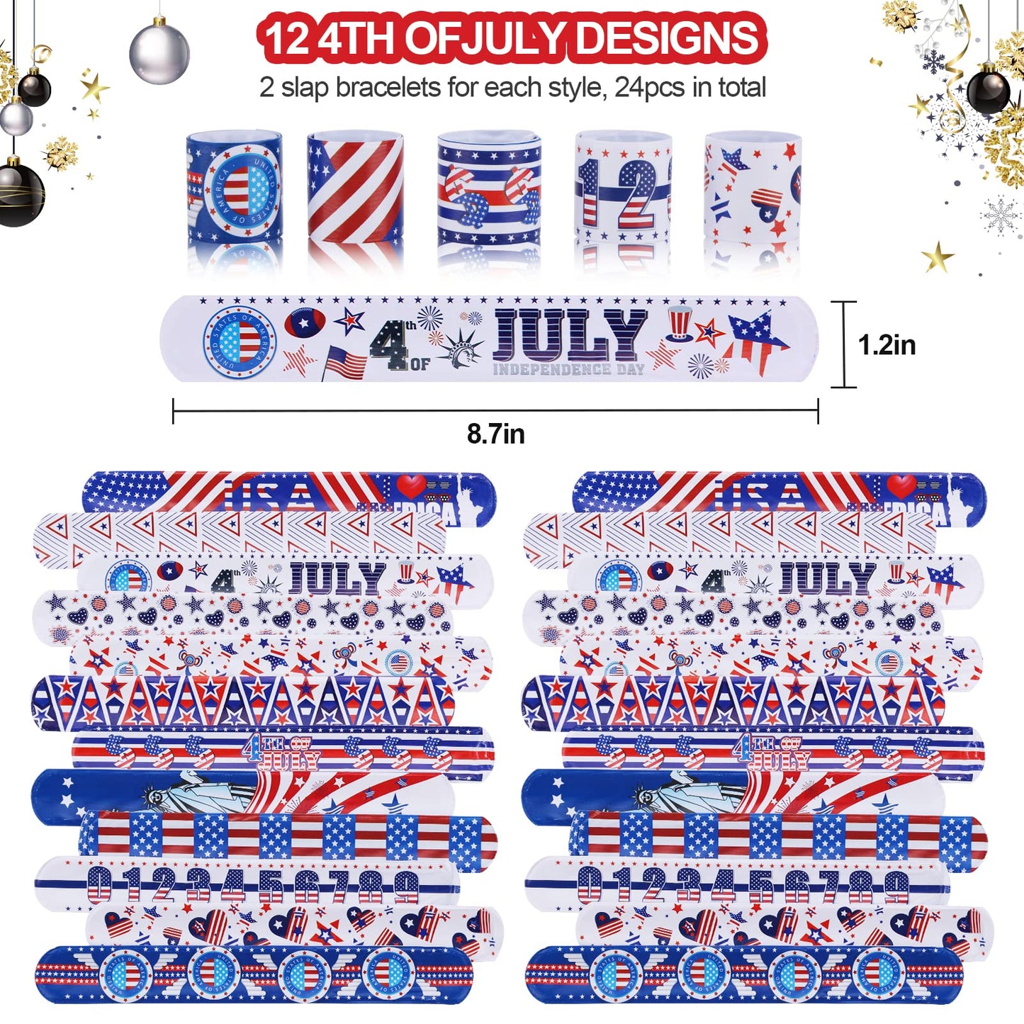 xutengy 48Pcs 4th of July Party Favors Patriotic Decorations American Flag Slap Bracelets Rubber Wristbands Red White and Blue Accessories for Independence Day