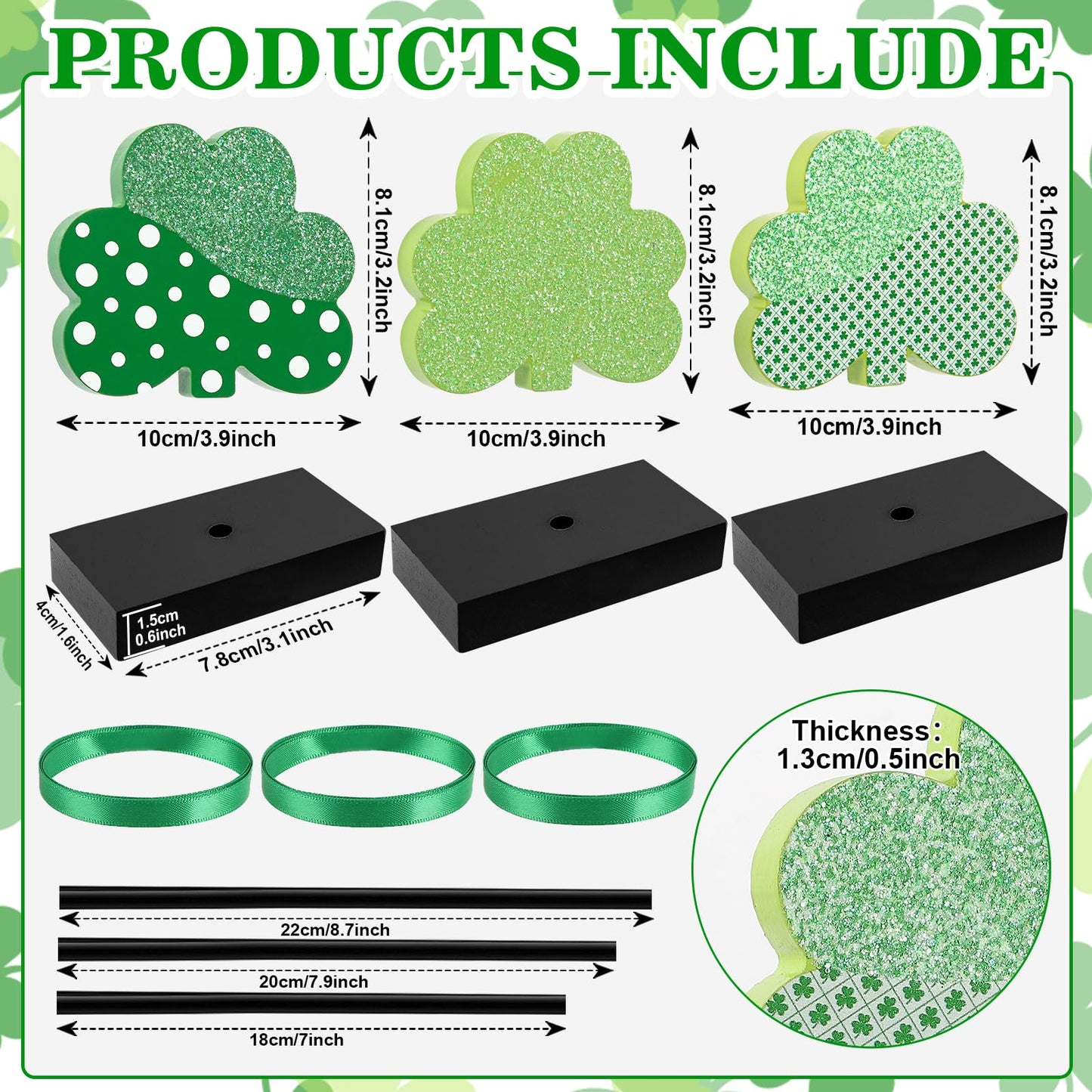 3 Pieces St. Patrick's Day Tiered Tray Decor, St. Patrick's Table Decor Shamrock Wooden Set, Irish-Themed Shamrock Decor, Green Lucky Shamrocks for Home Decor (Light Green)