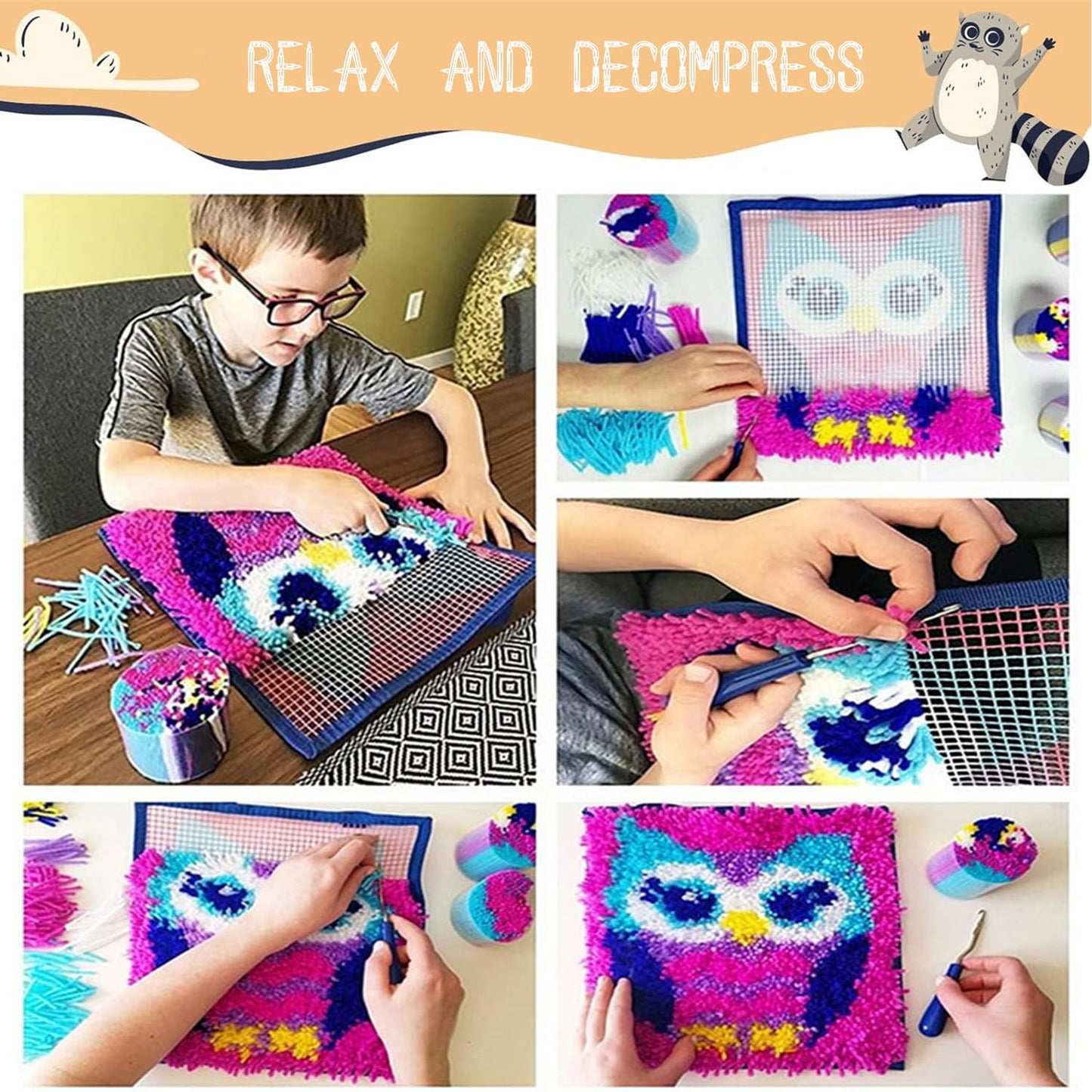 Latch Hook Kits for Adults - DIY Latch Hook Rug Kits for Kids, Crochet Kit for Beginners, Rug Making Kits with Printed Canvas, Gift Packaging.(Colorful Hot Air Balloons, 20x15)