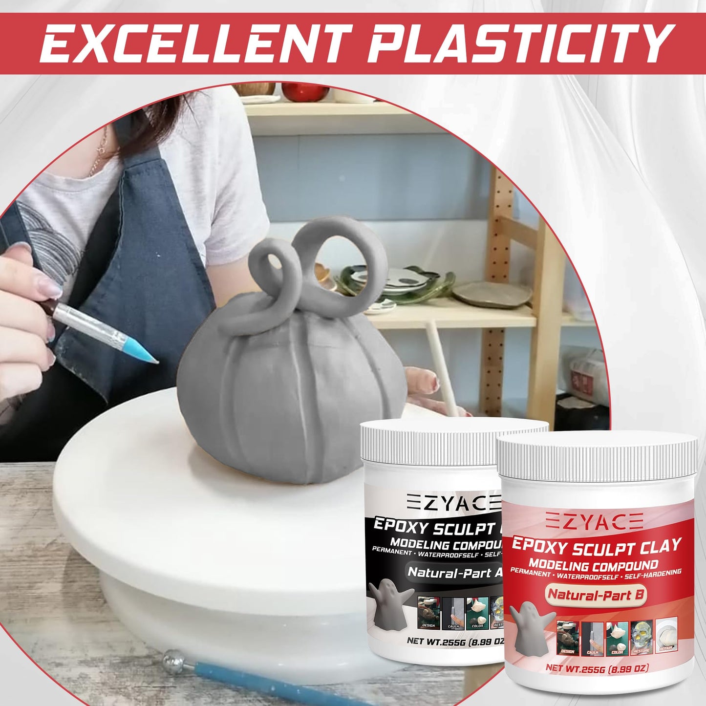 Epoxy Clay, Epoxy Sculpt Modeling Clay, Epoxy Sculpt Clay, 2 Part Modeling Compound (A & B) of Magic Sculpt Clay, Magic Sculpt Epoxy Clay for Sculpting, Modeling, Building and Repairing, Natural