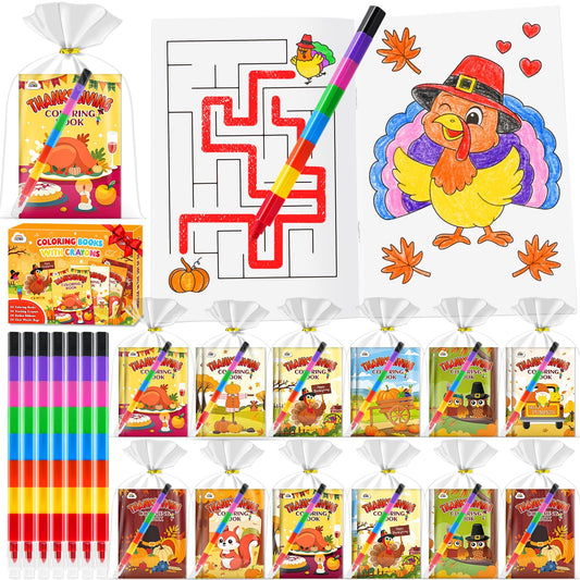 24 Coloring Books for Kids Party Favors: Bulk 24 Crayons Mini Coloring Books for Kids Ages 4-8 Birthday Goodie Bags Stuffers Toddlers Return Gifts Classroom Prizes Teacher Crafts (Thanksgiving)
