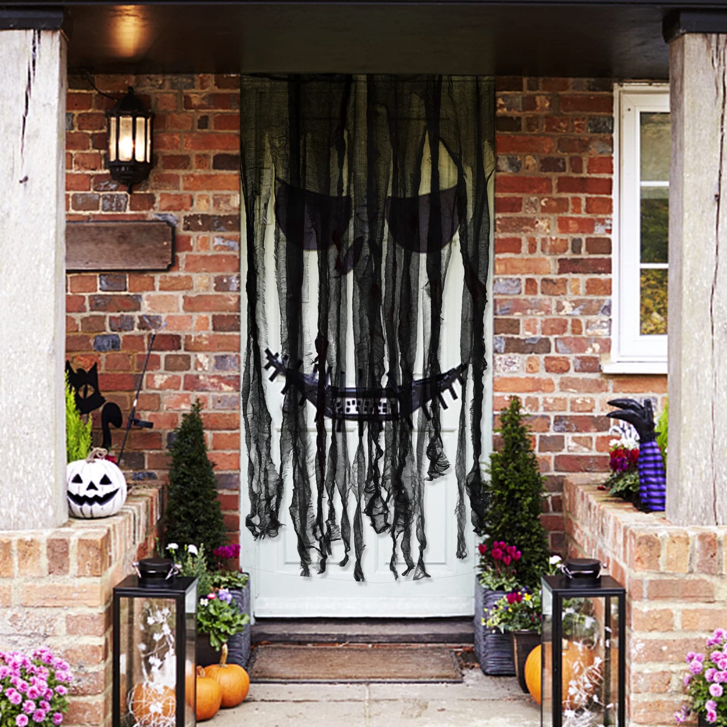 Watayo 3Pcs Halloween Black Doorway Curtain- 65x39 Inch Creepy Gauze for Door Curtain Decorations- Scary Spooky Cloth for Halloween Party Haunted House Entrance Décor