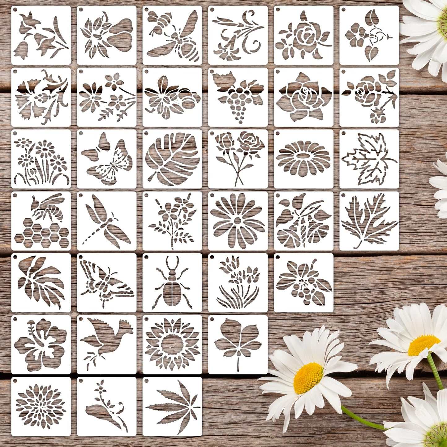 36 Pcs 3 Inch Flower Stencils, Small Stencils for Crafts, Reusable Paint Template for Wall, Butterfly & Bird Stencil for Painting Home Decor Art Projects