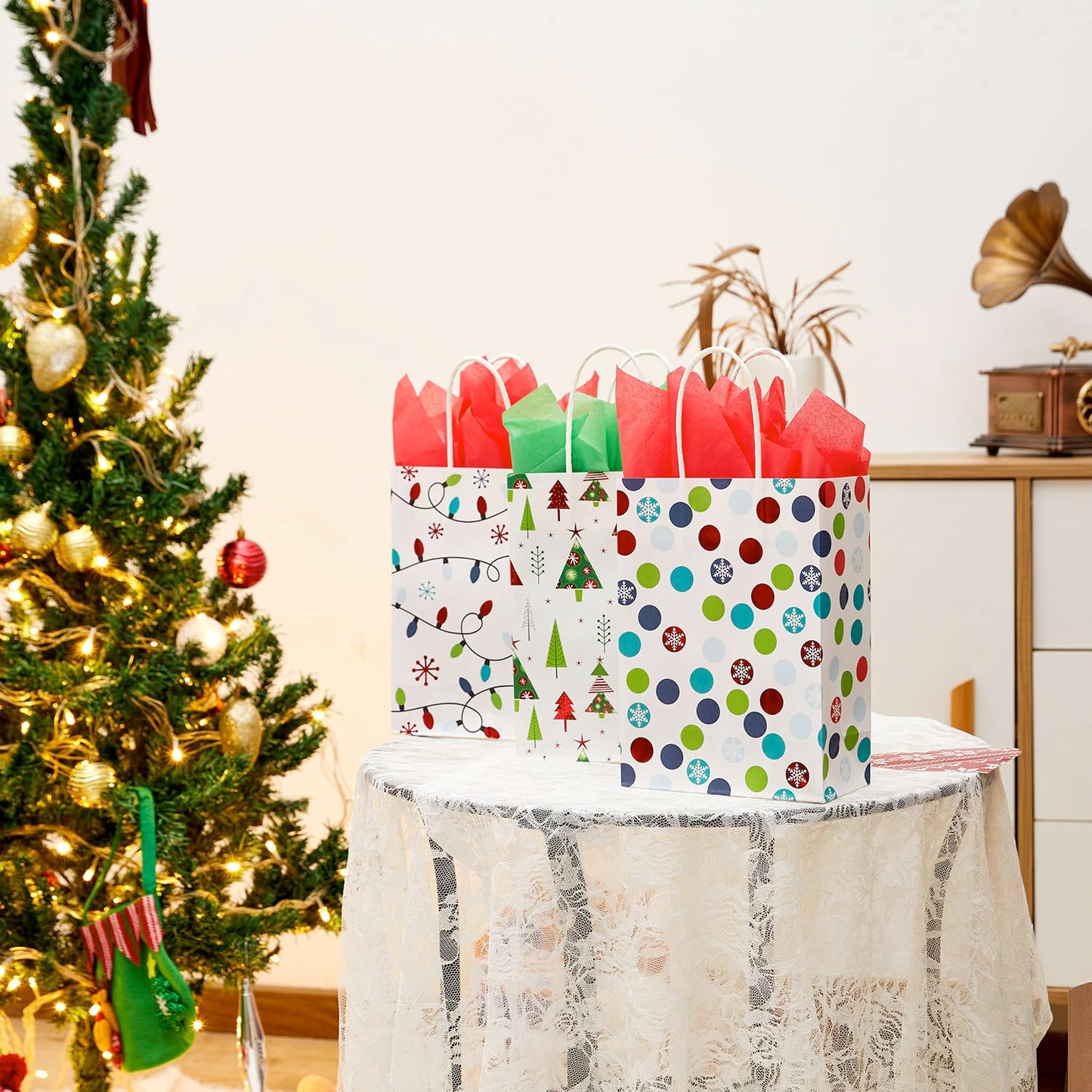 30 Small Christmas Gift Bags With Tissue paper
