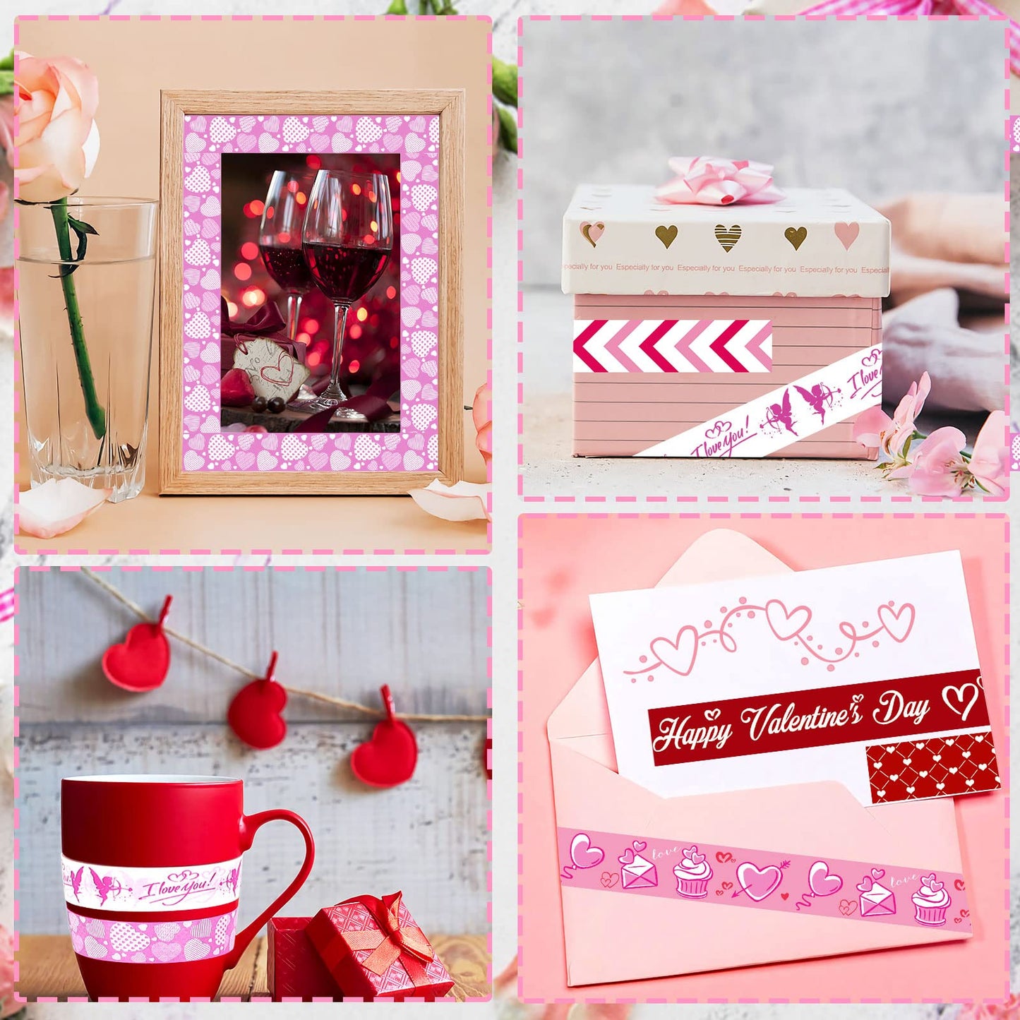 12 Rolls Valentine's Day Washi Tape 15mm Red Pink Love Valentines Masking Tapes Wedding Party Decorations for DIY Scrapbook Journal Card and Gift Wrapping