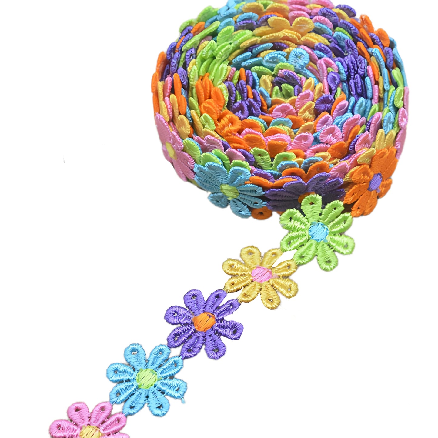 15 Yards Daisy Flower Lace Trim Embroidered Floral Lace Sewing Trim Ribbons for Embellishment Craft Dress Hair Accessories Decorations(Rainbow)