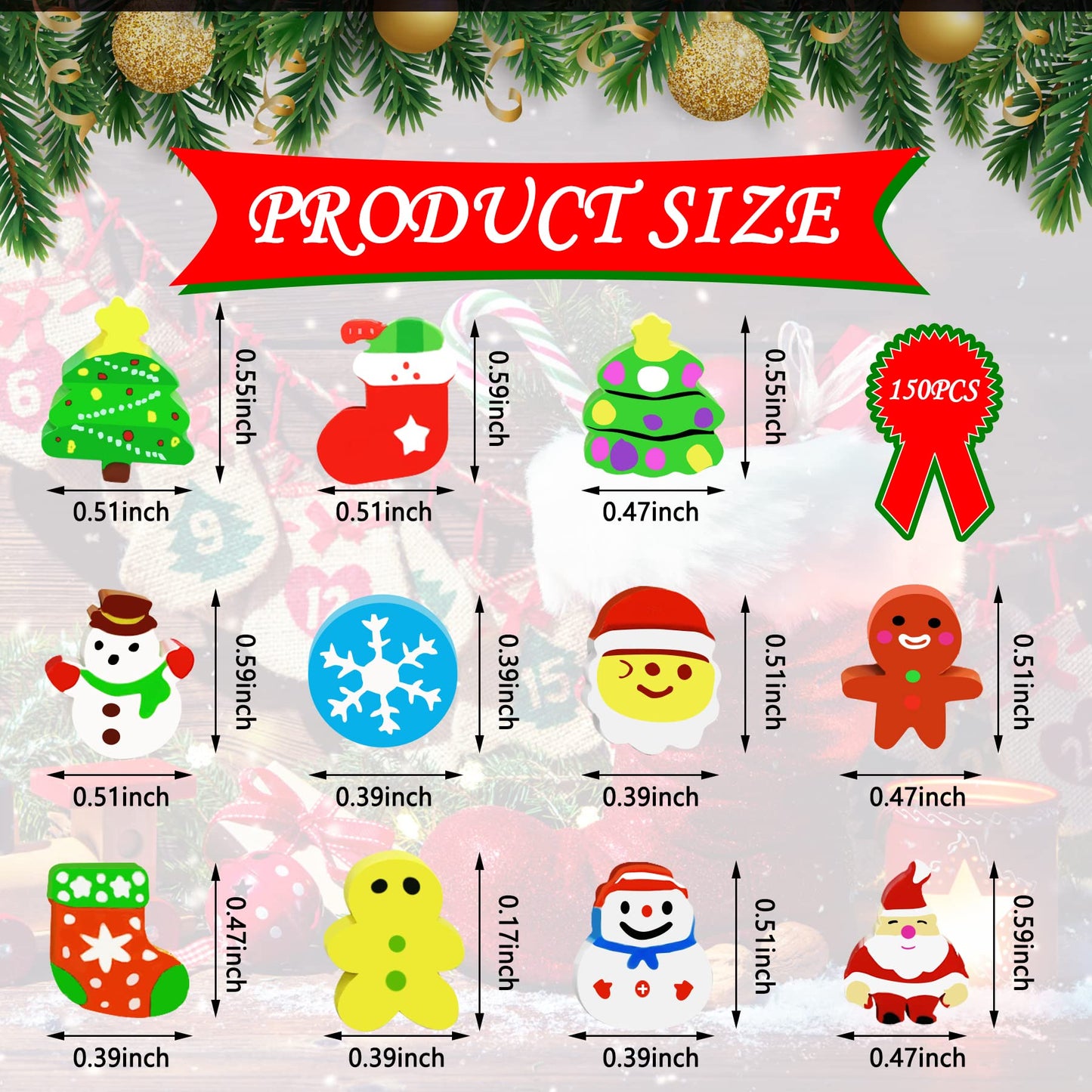 150 Pcs Christmas Mini Erasers for Kids, Cute Small Animal Erasers Bulk for Kids Desk Pets Christmas Pencil Erasers Socks Santa Snowflakes Gift Filling Homework School Classroom Rewards Prizes