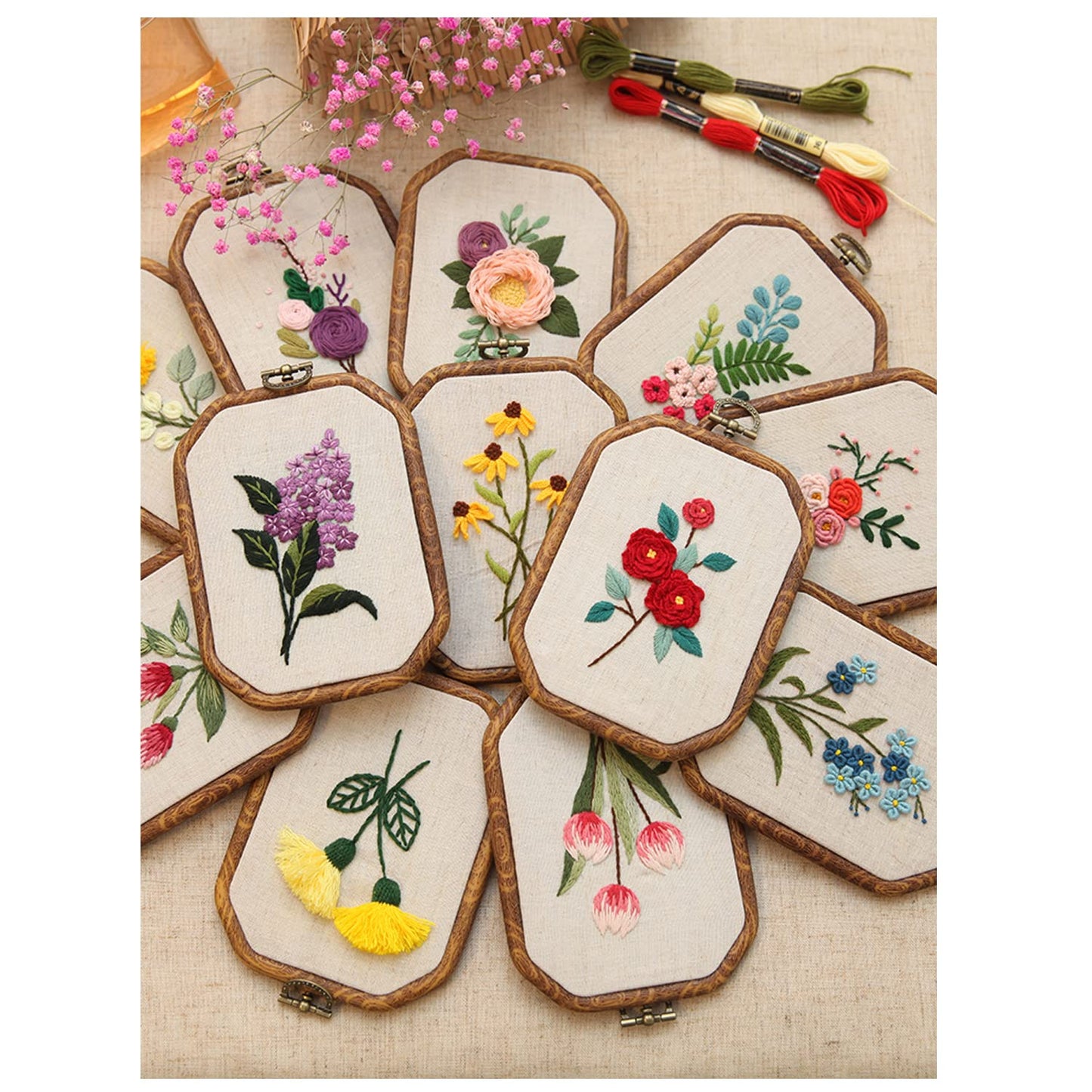 Maydear 3 Pack Embroidery Starter Kit with Pattern, Stamped Cross Stitch Kits for Beginners Adults with Embroidery Hoop and Instructions, Hand Embroidery Kit (B Set Embroidery Starter Kit)