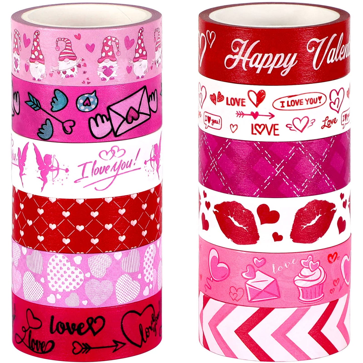 12 Rolls Valentine's Day Washi Tape 15mm Red Pink Love Valentines Masking Tapes Wedding Party Decorations for DIY Scrapbook Journal Card and Gift Wrapping