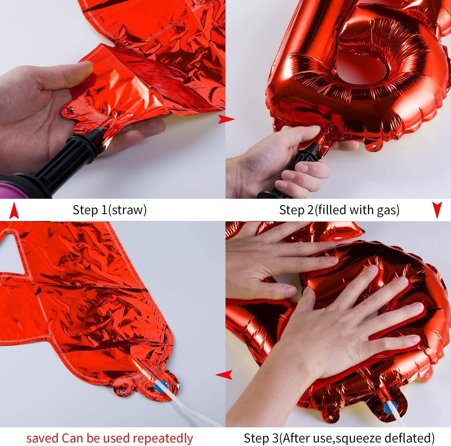 TONIFUL Red Happy Birthday Balloons 16 Inch Mylar Foil Letters Birthday Sign Banner Balloon Bunting Reusable for Girls Boys Kids & Adults Birthday Decorations and Party Supplies