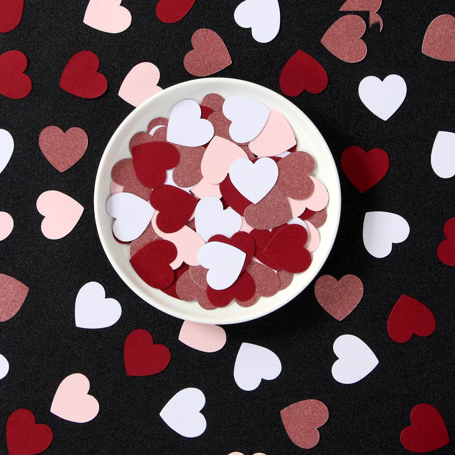 Rose-gold Pink Burgundy Valentines-Decorations Heart-Confetti - 300pcs Mohters Day Glitter Table Paper Confetti,Princess Tea Sweet 16 18 Birthday Decor Lasting Surprise