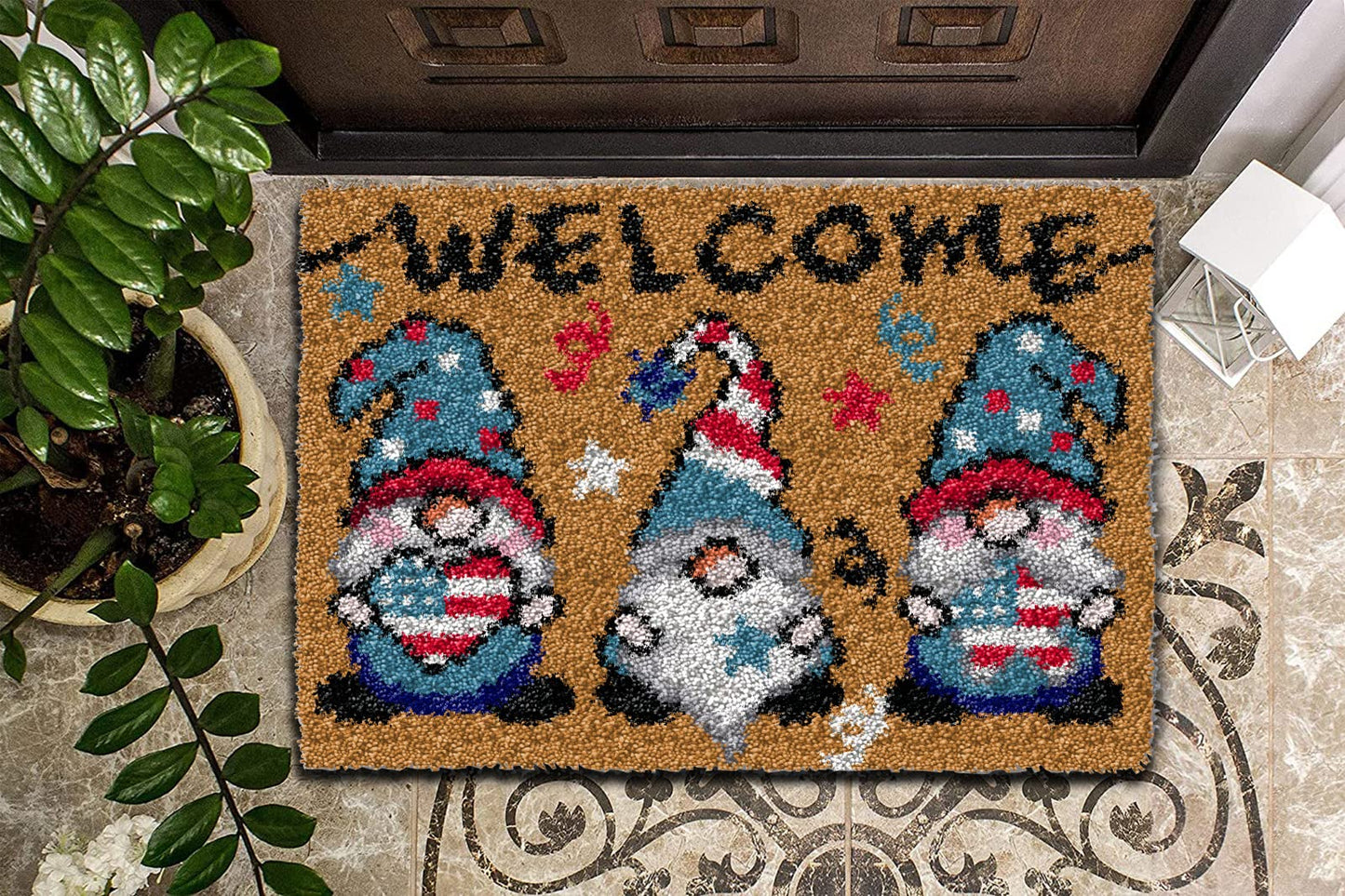 Latch Hook Kits for Adults Kids DIY Needlework Doormat Creative Gift Home Decoration 20.5Inch X13.8Inch (Brown)