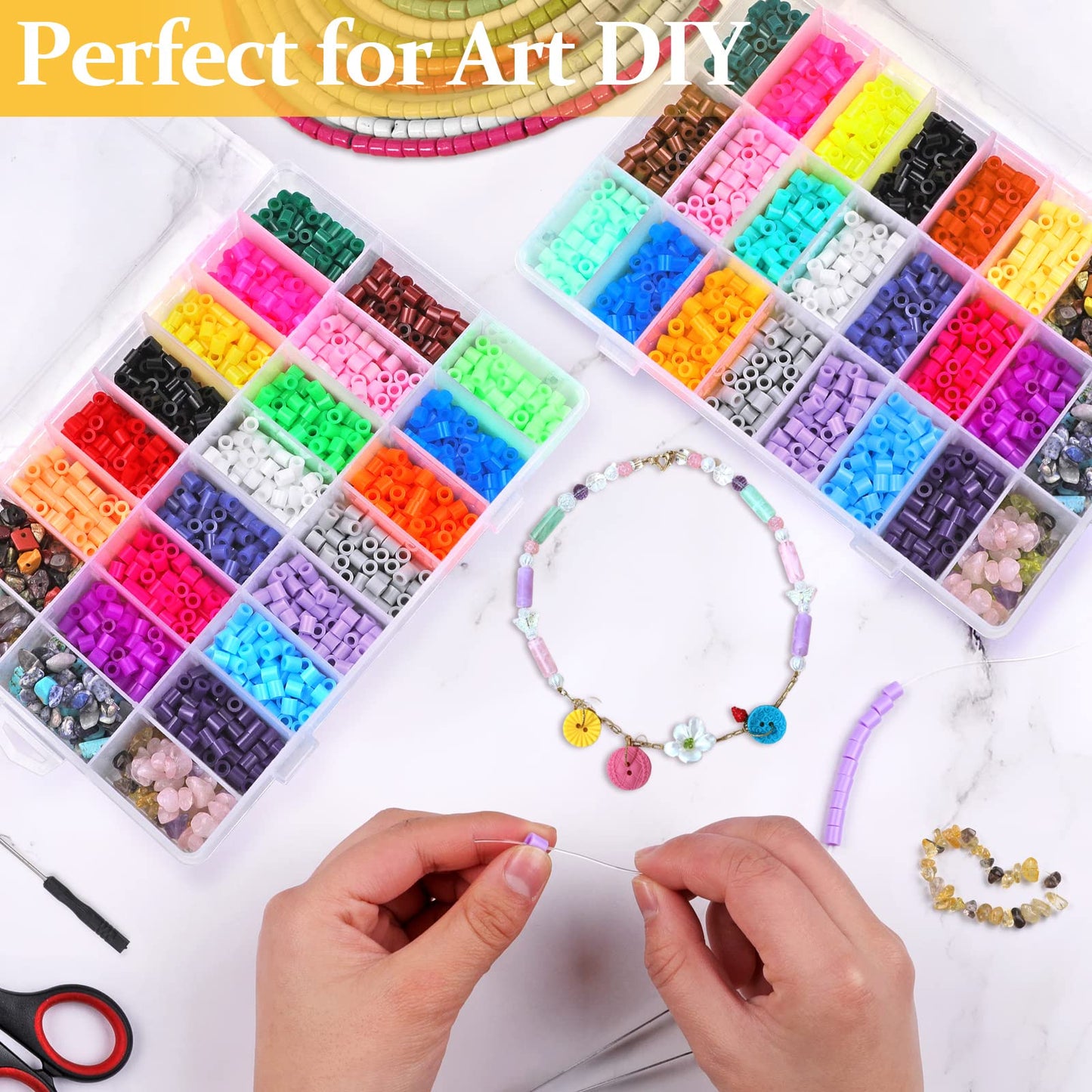 2 Pack 24 Grids Clear Plastic Organizer Box, Storage Container with Adjustable Divider, Craft and Bead Storage Organizer Box for DIY Jewelry Tackles with 2 Sheets Label Stickers