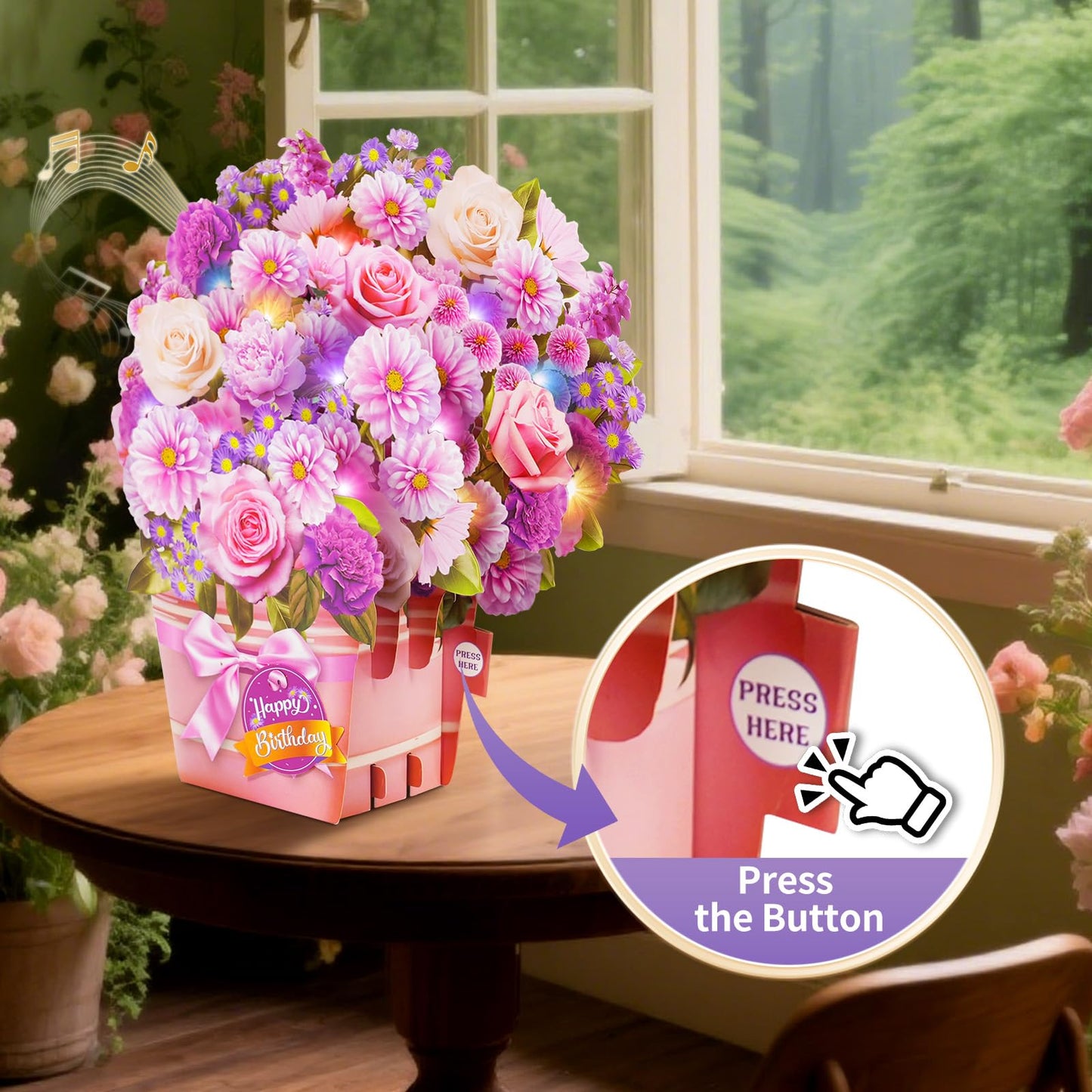 APOTODITO Birthday Cards, Birthday Card with Music and Light, Flower Bouquet 3D Card for Mom, Women, Wife (Birthday Purple Flower)