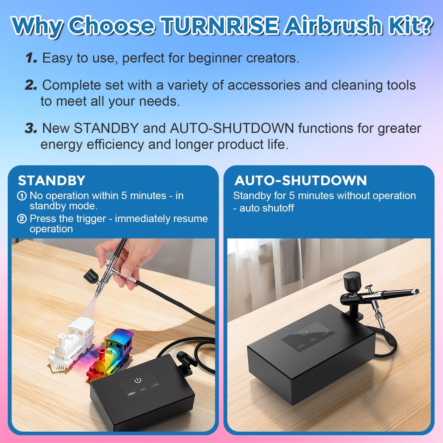 Airbrush Kit with Air Compressor: 50PSI High Pressure Air Brush Kit with 0.2/0.3/0.5mm Nozzle & Cleaning Set for Painting, Modeling, Cake Decorating, Makeup, Nails, Crafts