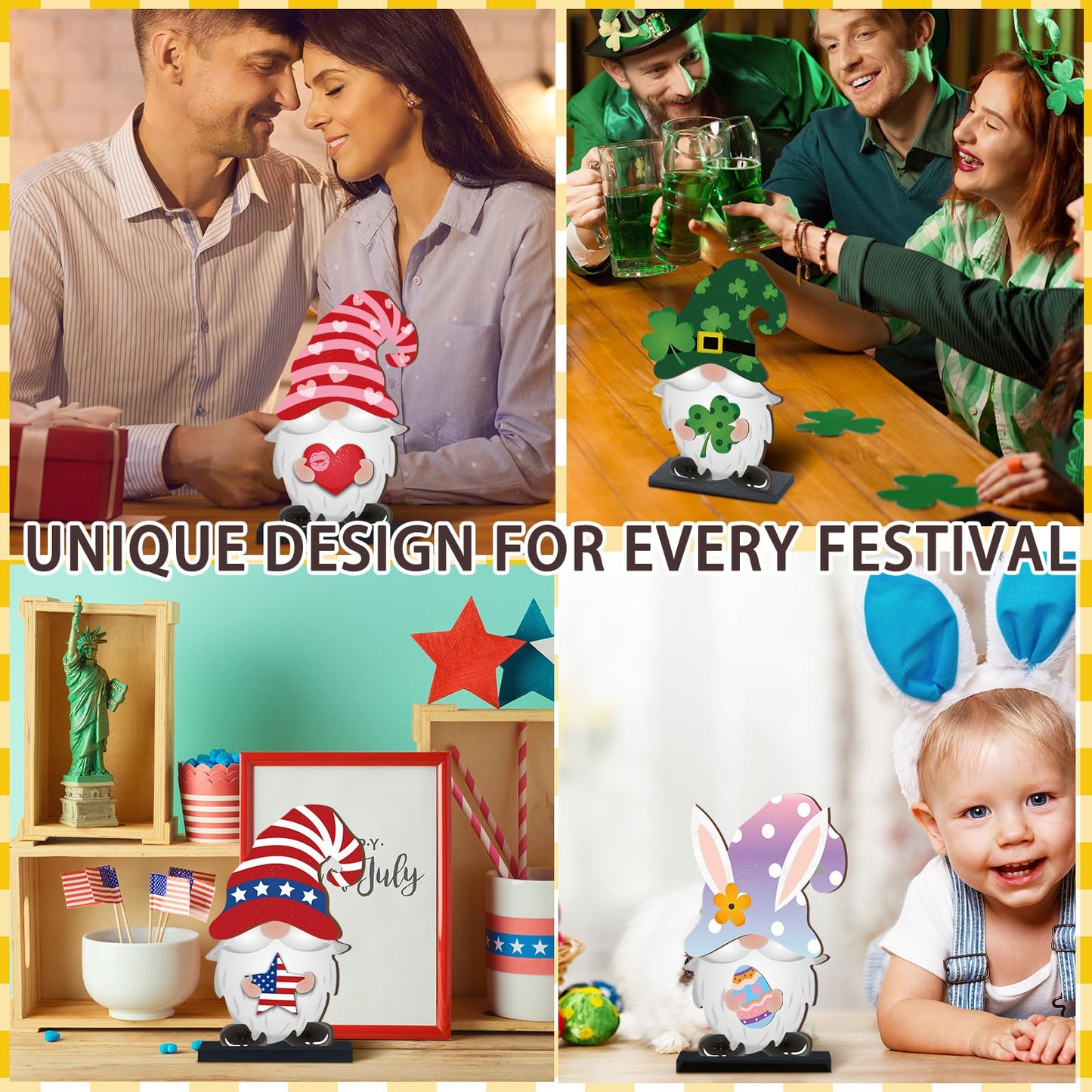 32 Pcs Christmas Interchangeable Wooden Gnome Decor DIY Holiday Christmas Seasonal Tiered Tray Decoration Gnomes with Magnet Pieces Welcome Sign for Xmas Holiday Decorations (Fresh)