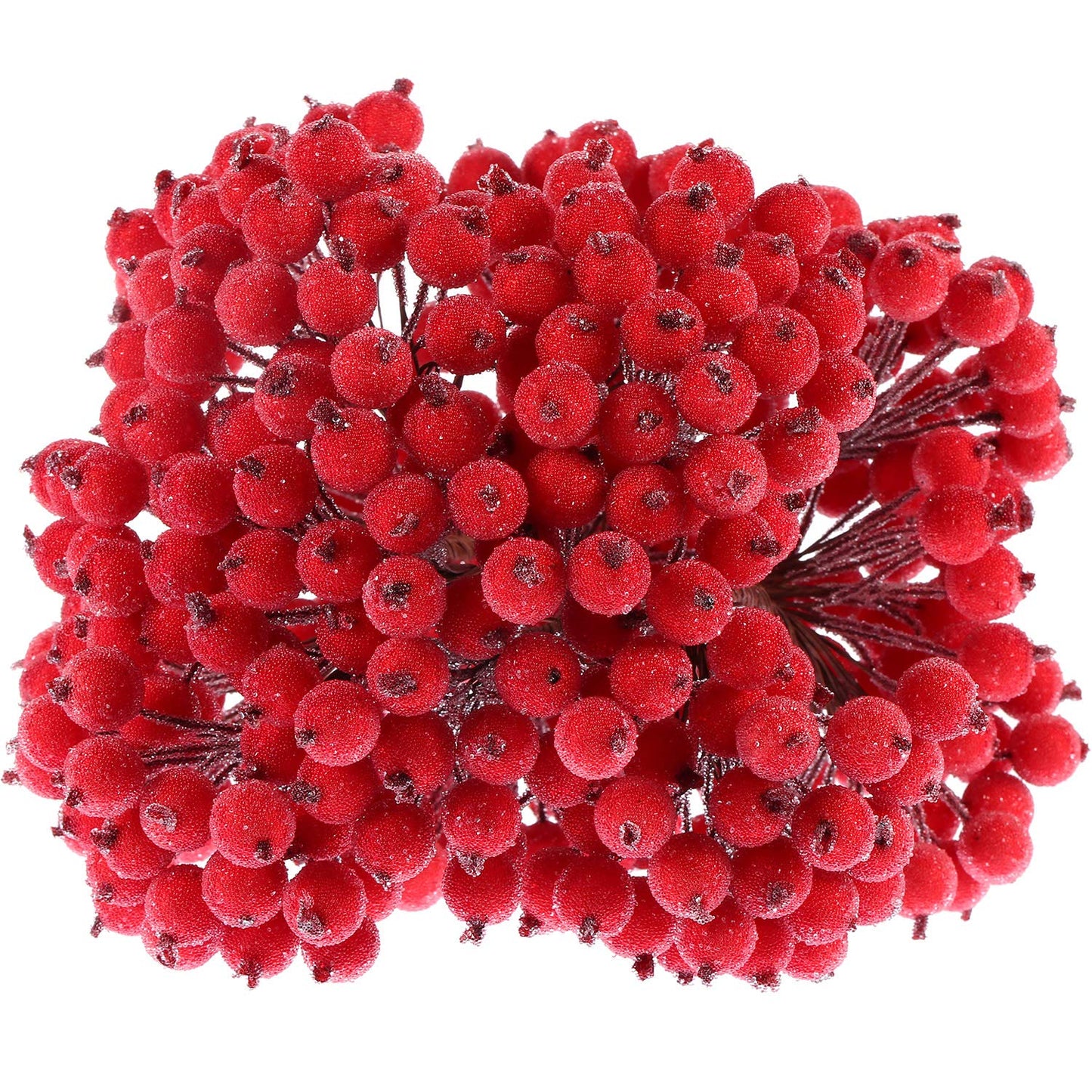 Tatuo 400 Pcs Fresh Red Berries Stems 12 mm Artificial Frosted Holly Berries for Christmas Tree Decor Rustic Fake Simulation Mini Berry Fruit for Christmas Wreath DIY Craft Xmas Party Supply