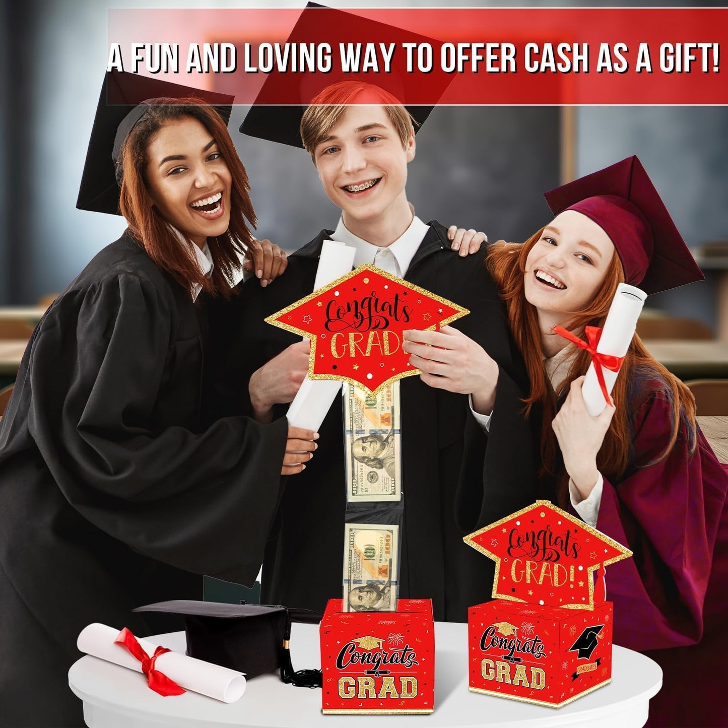 VABAMNA 2026 Graduation Gifts, Class of 2026 Money Gift Box, Funny Surprise Cash Gift Idea Kit for Boys Girls College High School Congrats Grad Black Red