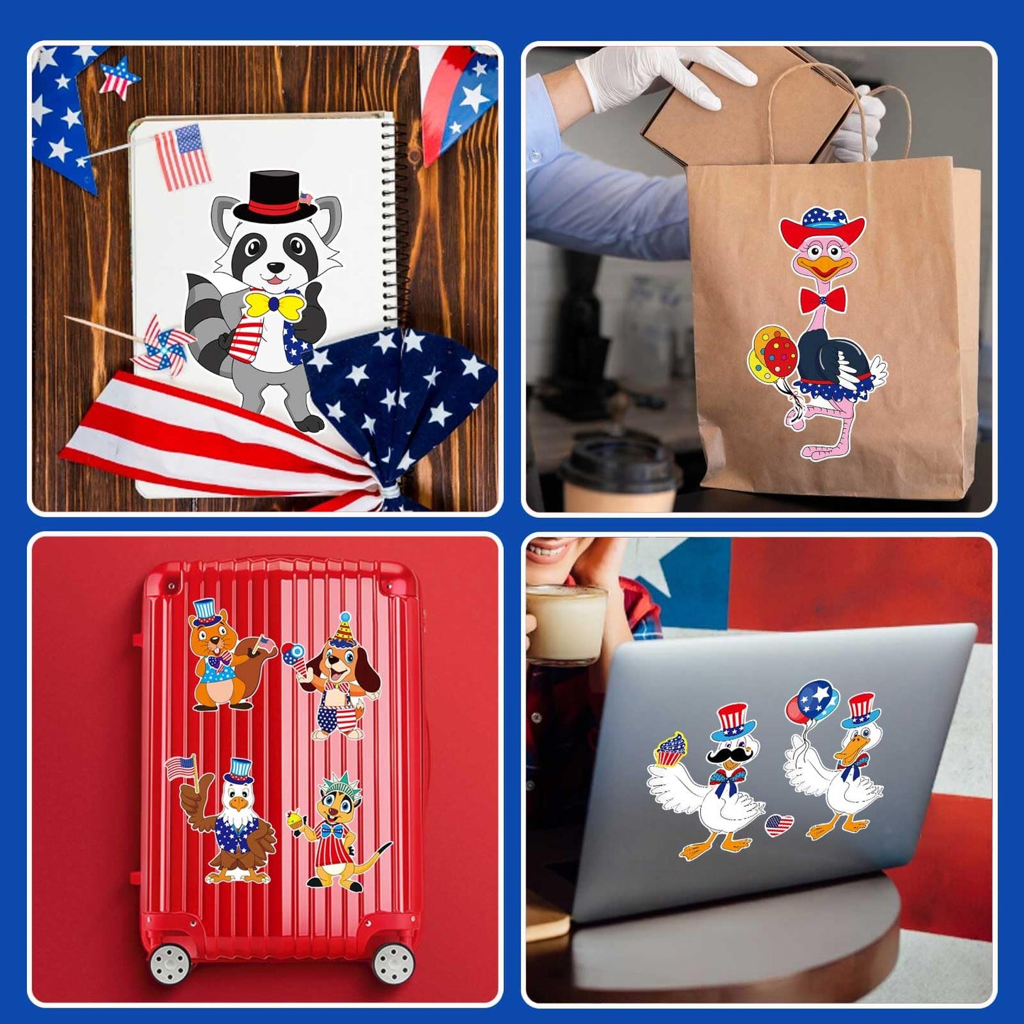 24PCS 4th of July Sticker for Kids, Make-a-face Stickers, Independence Day Patriotic Crafts Stickers, Make Your Own Animal Sticker with The Stars and The Stripes, USA Clasroom Decoration Memorial Day