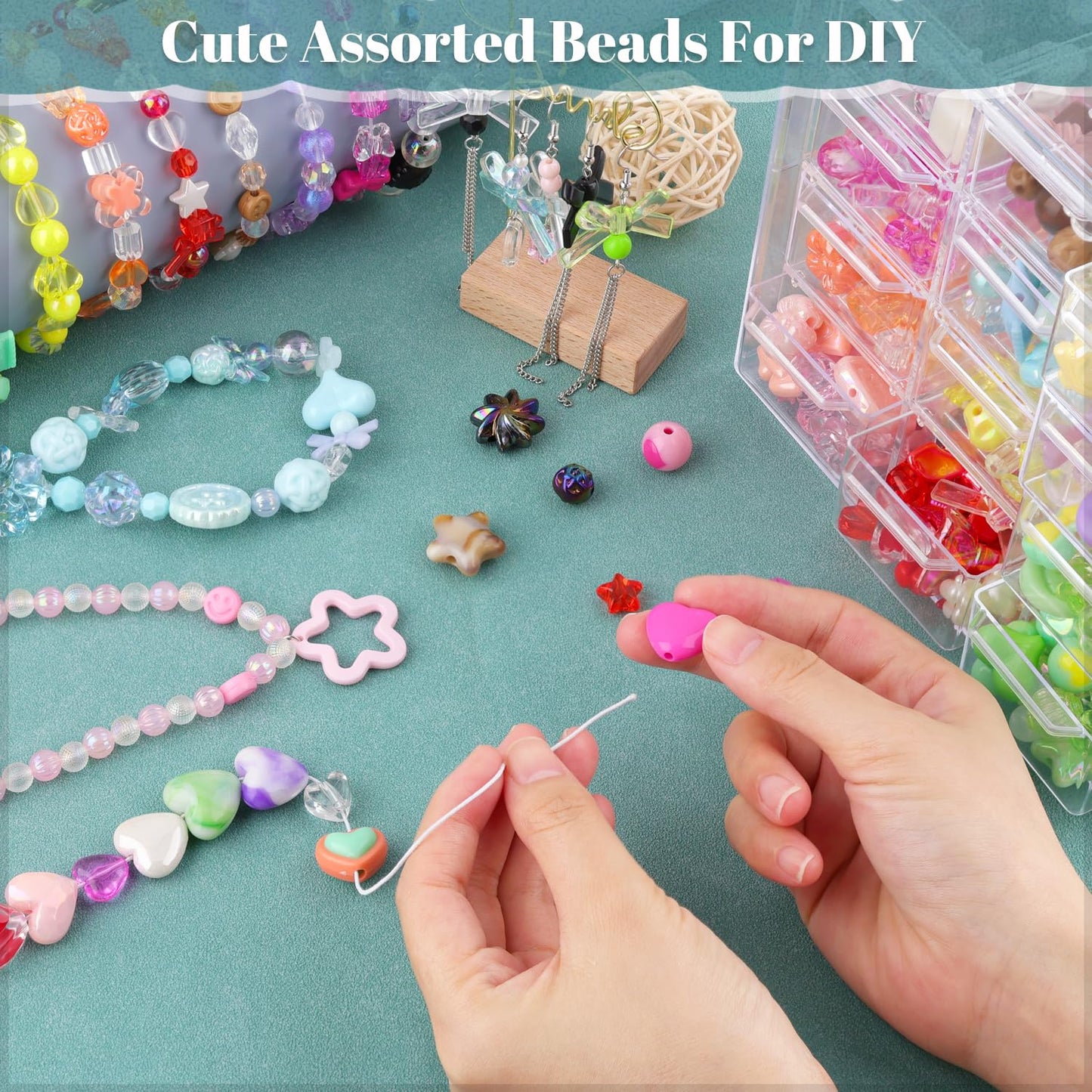 TINKRSTUFF Assorted 180-240PCS Acrylic Beads For Bracelet Making, Flower Bow Butterfly Candy Gummy Bear Kawaii Aesthetic Bracelet Charms,Cute Beads For Jewelry Making DIY Necklace Keychain Phone Charm