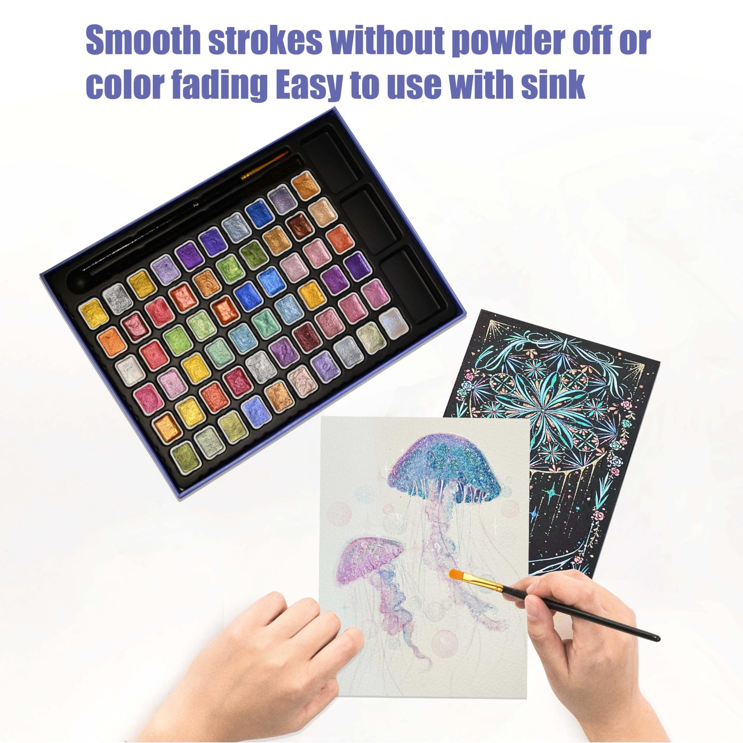 Mini Shimmer Watercolor Paint Set, 60 Colors Glitter Metallic Watercolour Painting Sets, Solid Pearl Water Color Paints for Artists, Amateur Hobbyists and Painting (60 Colours)