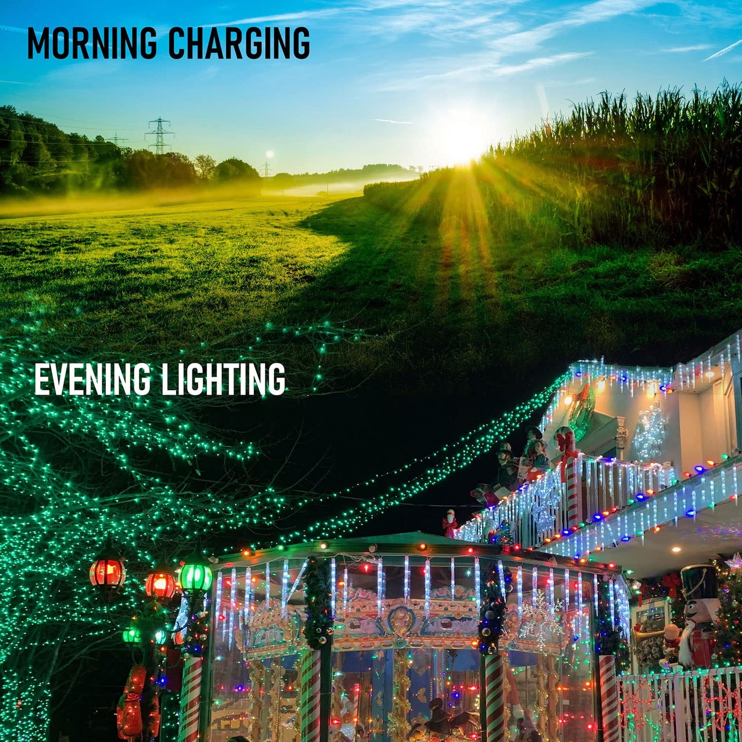 Dazzle Bright 2 Pack Total 400LED 132FT Green Christmas Solar String Outdoor Lights, St. Patrick's Day Solar Powered with 8 Modes Waterproof Fairy Lights for Patio Garden Tree Party Yard Decoration