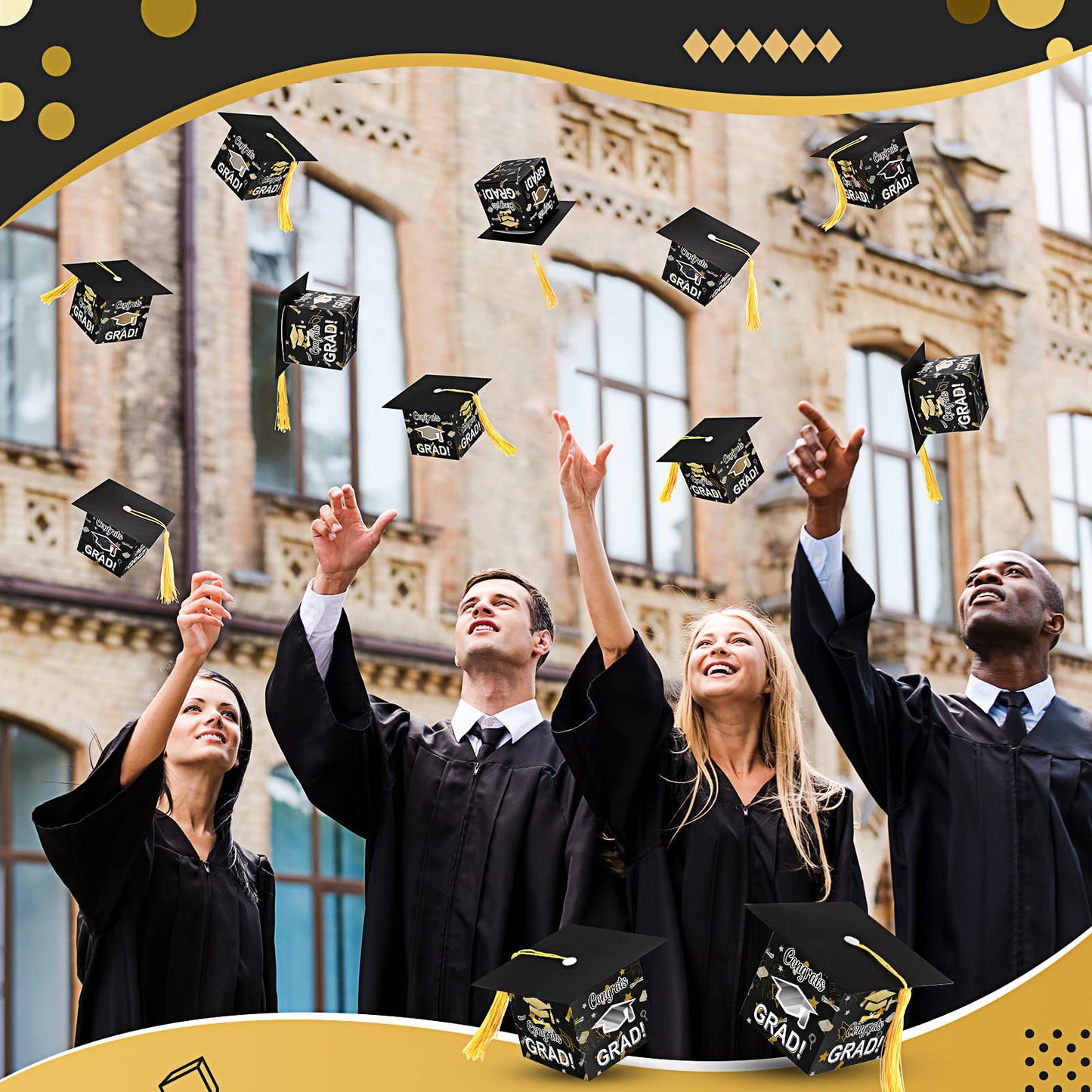 Pajean 30 Pcs Graduation Cap Candy Gift Box Grad Hat Gift Box Treat Boxes with Tassels Graduation Party Favors for Guests Class of 2026 Decorations(Black)