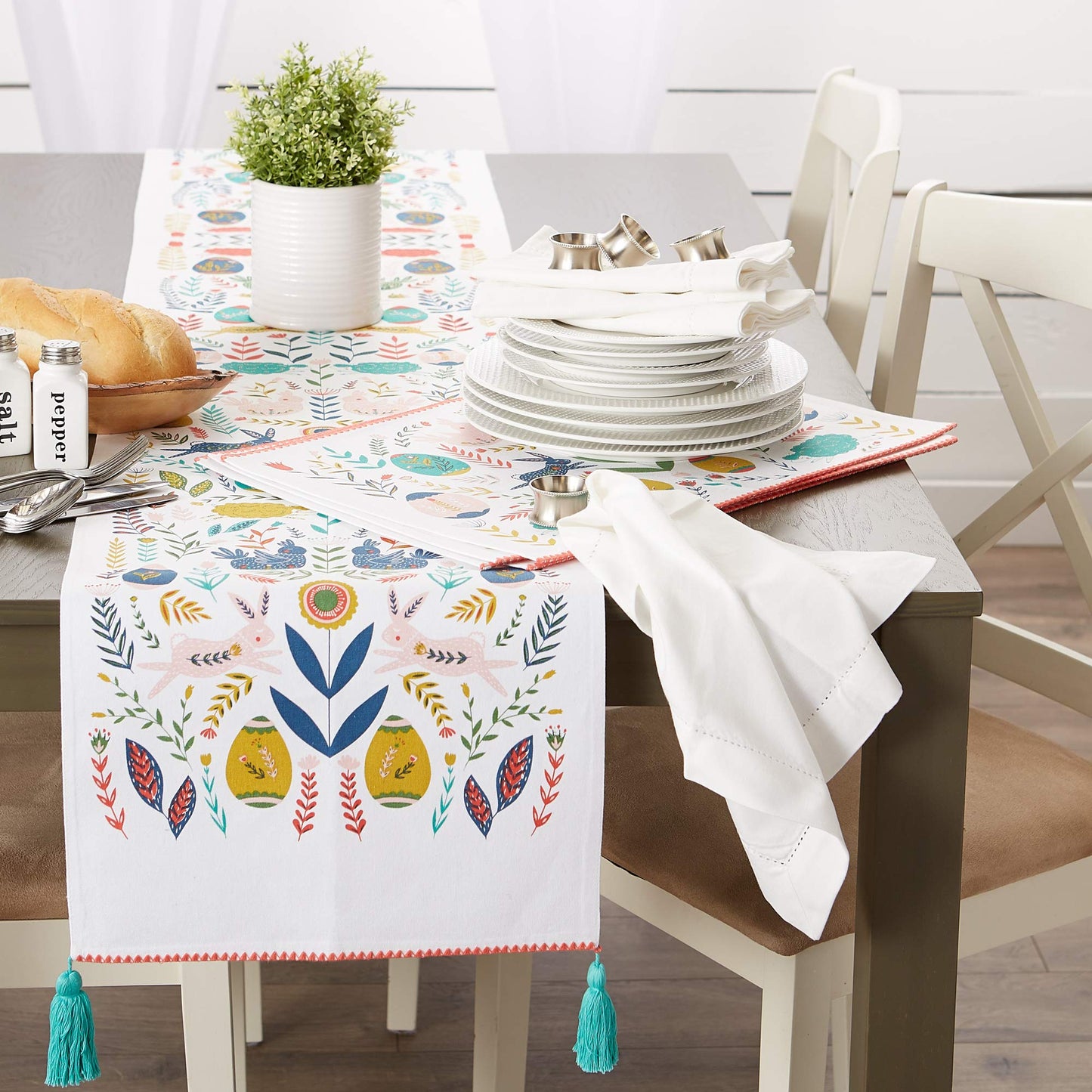 Easter Folk Collection, Kitchen Tabletop, Table Runner, 14x108, Easter Folk