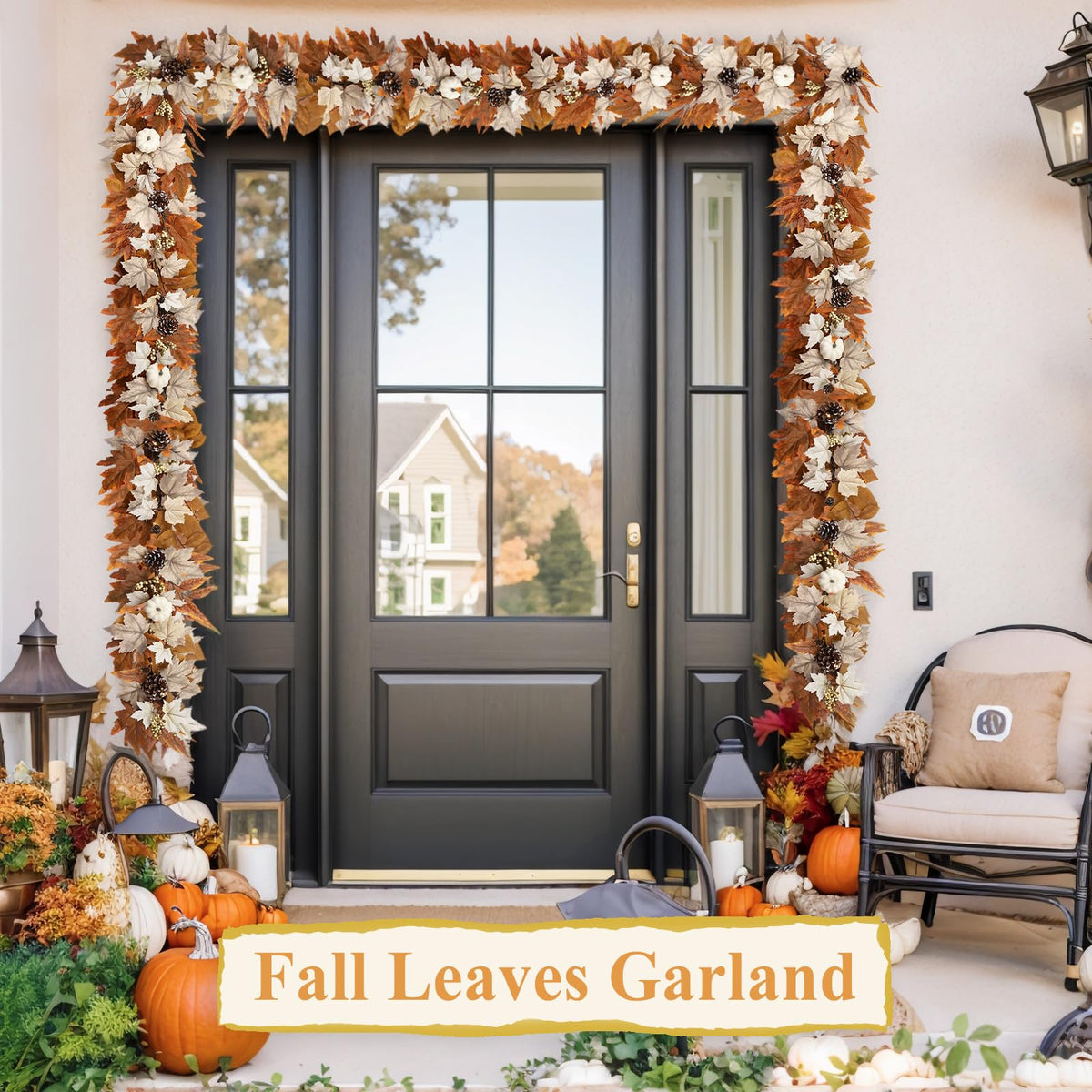 6 FT Lighted Fall Garland with Lights Pumpkins Automatic ON/Off