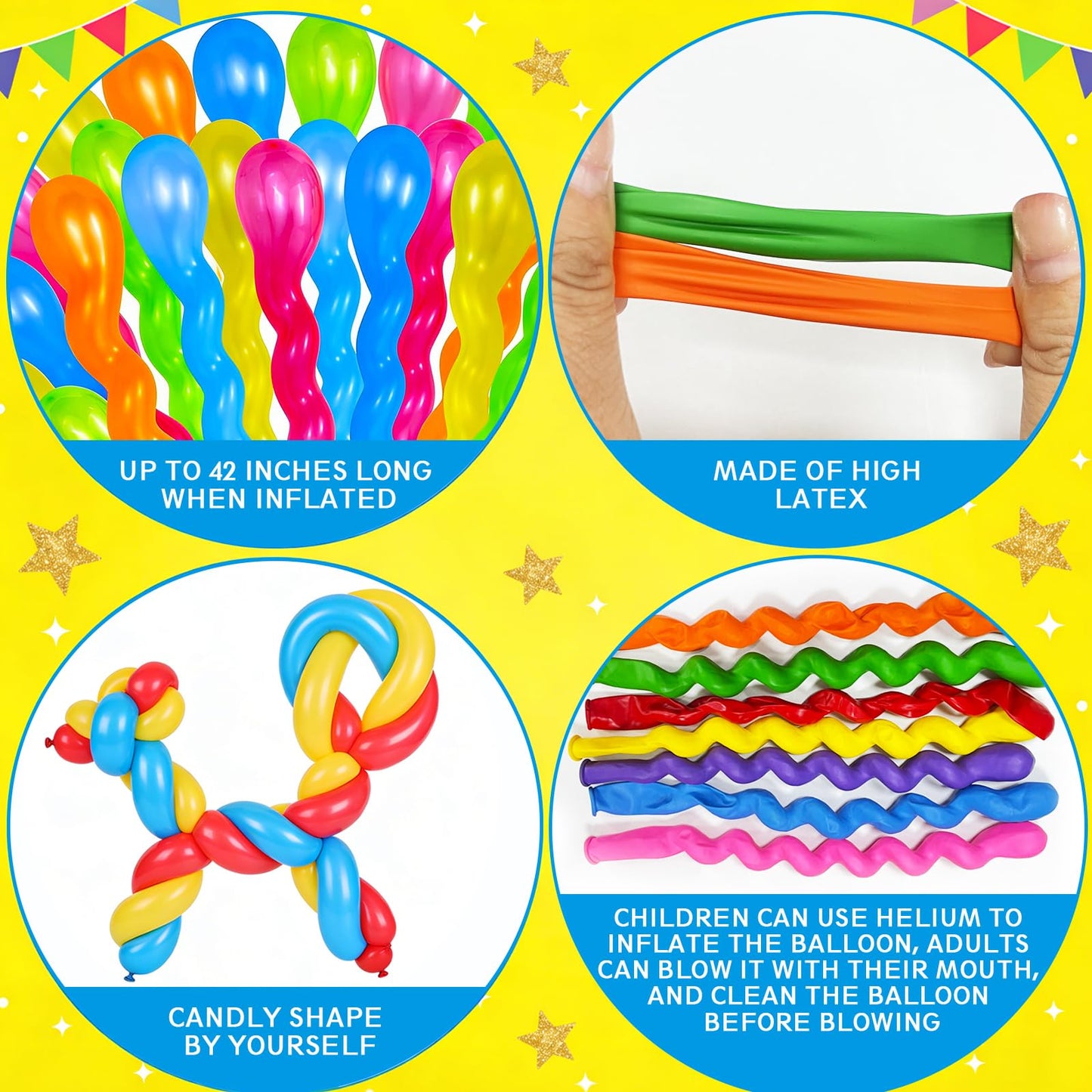 100Pcs 40 Inches Latex Spiral Balloons for Assorted Boys Girls Birthday Party Balloons